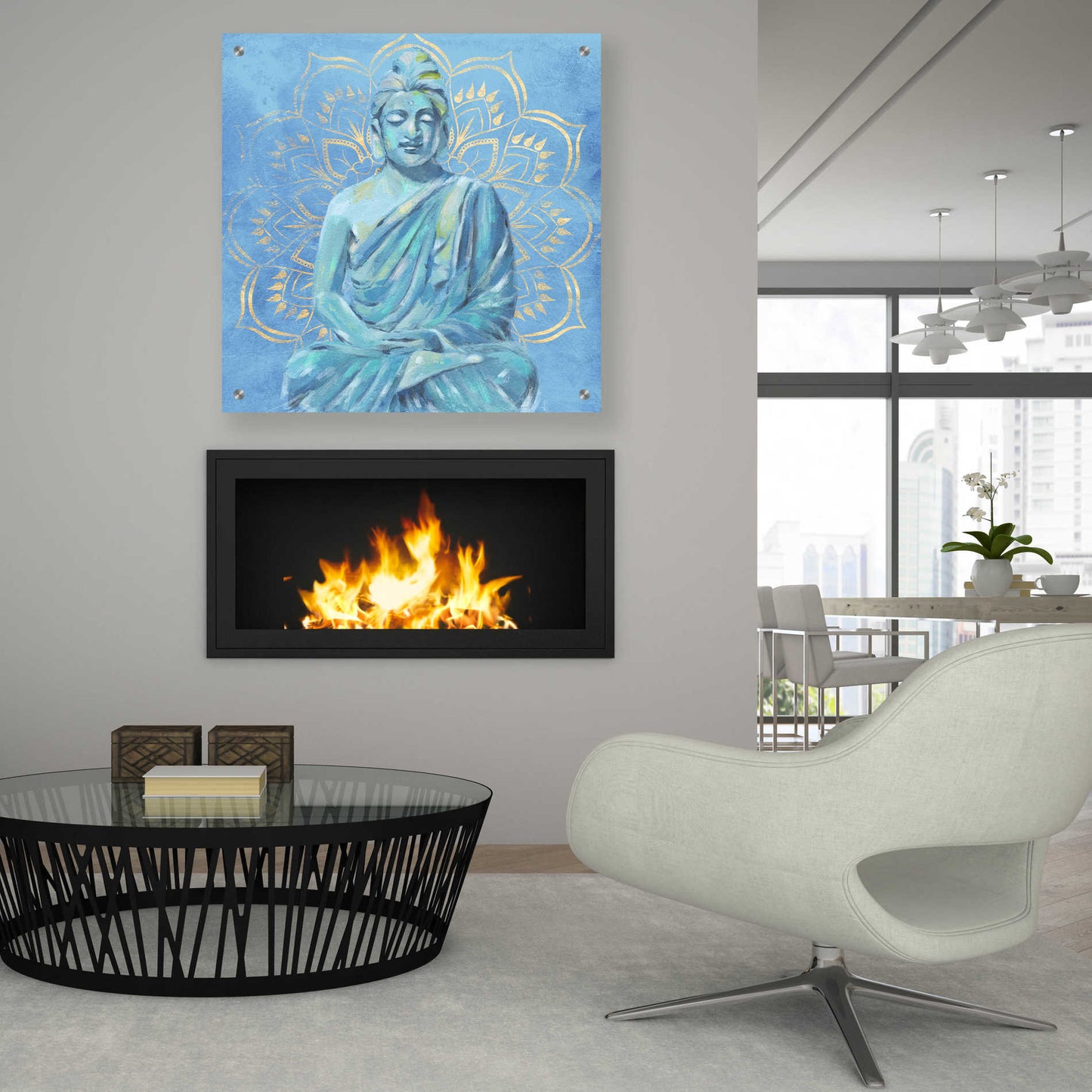 Epic Art 'Buddha on Blue II' by Annie Warren, Acrylic Glass Wall Art,36x36
