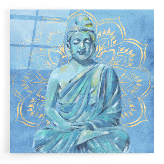 Epic Art 'Buddha on Blue II' by Annie Warren, Acrylic Glass Wall Art