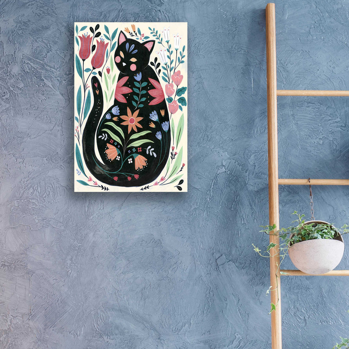 Epic Art 'Folksy Feline I' by Annie Warren, Acrylic Glass Wall Art,16x24