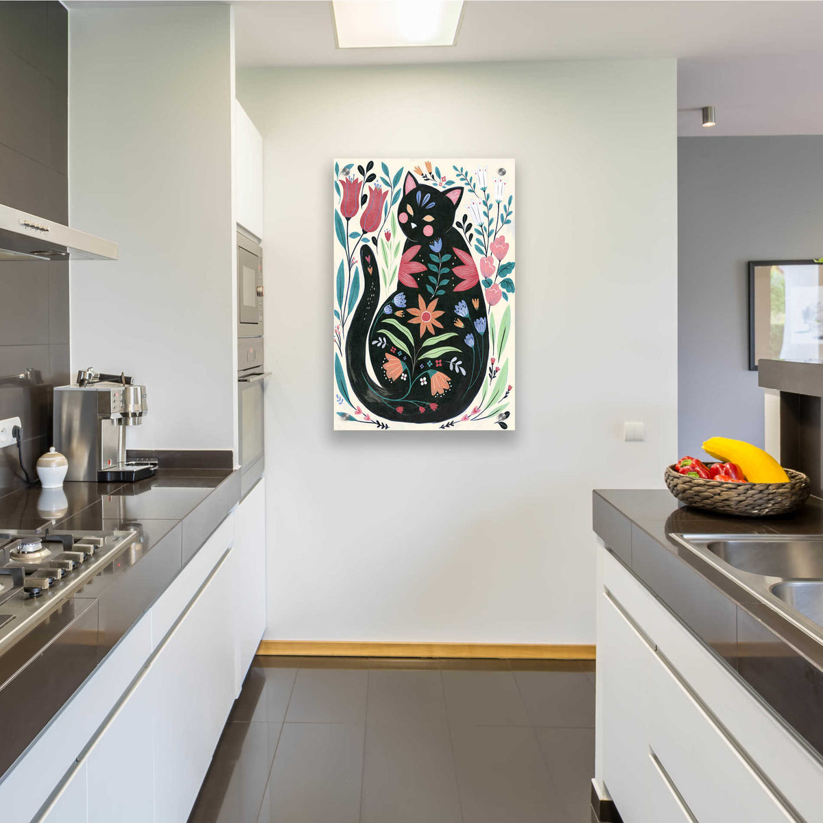 Epic Art 'Folksy Feline I' by Annie Warren, Acrylic Glass Wall Art,24x36