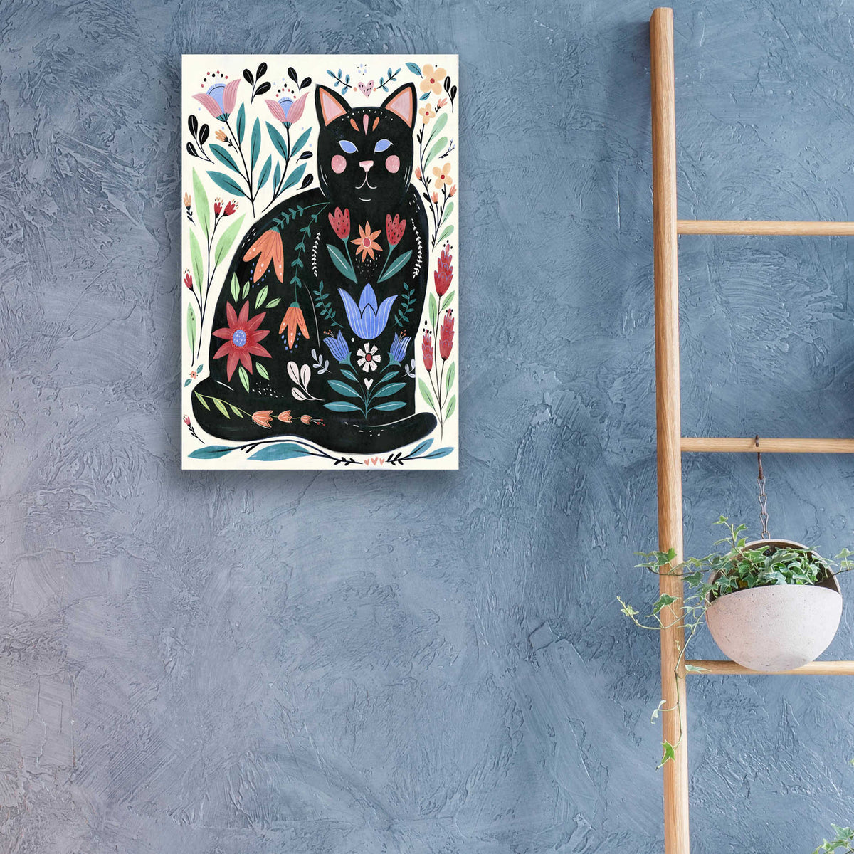 Epic Art 'Folksy Feline II' by Annie Warren, Acrylic Glass Wall Art,16x24