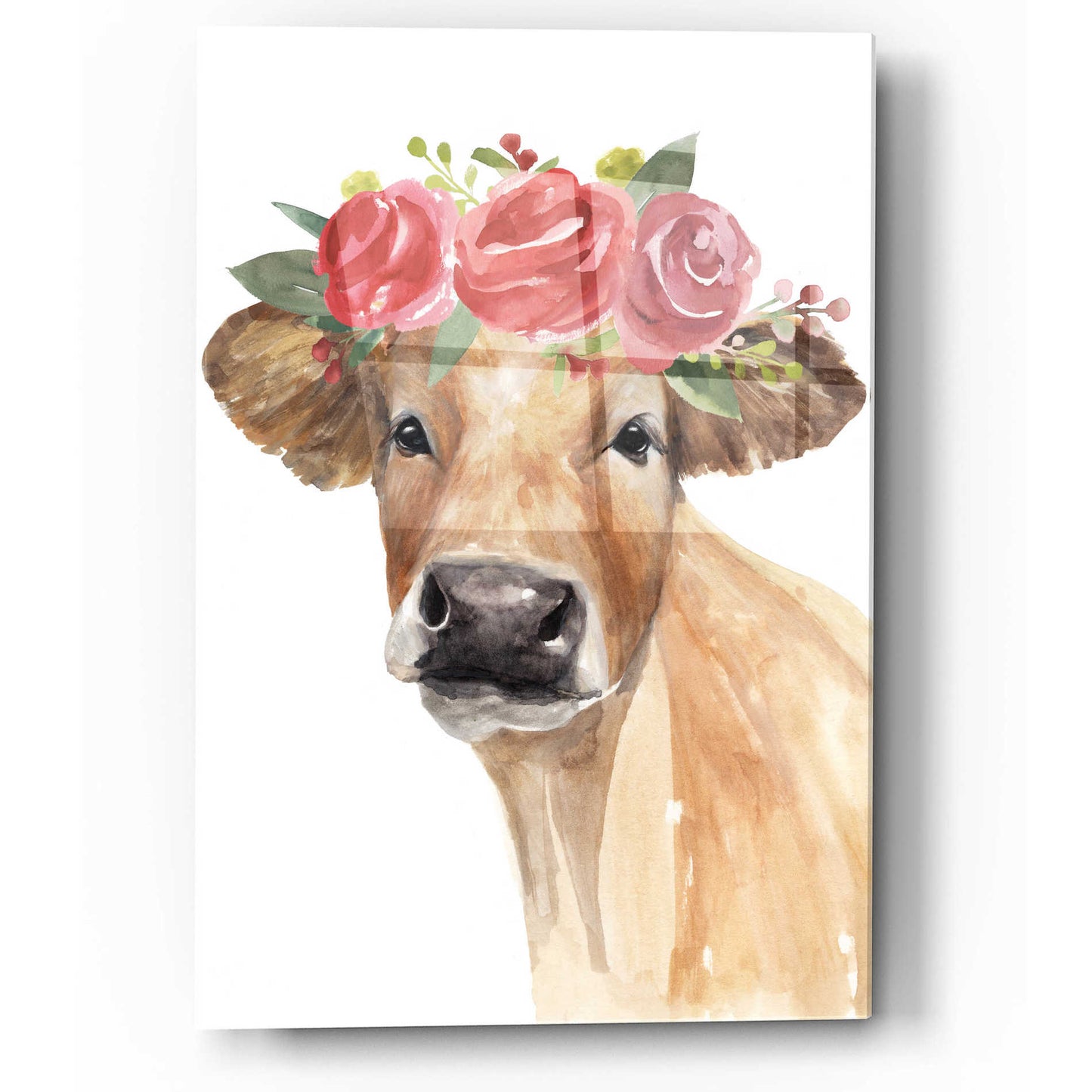 Epic Art 'Flowered Cow II' by Annie Warren, Acrylic Glass Wall Art,12x16