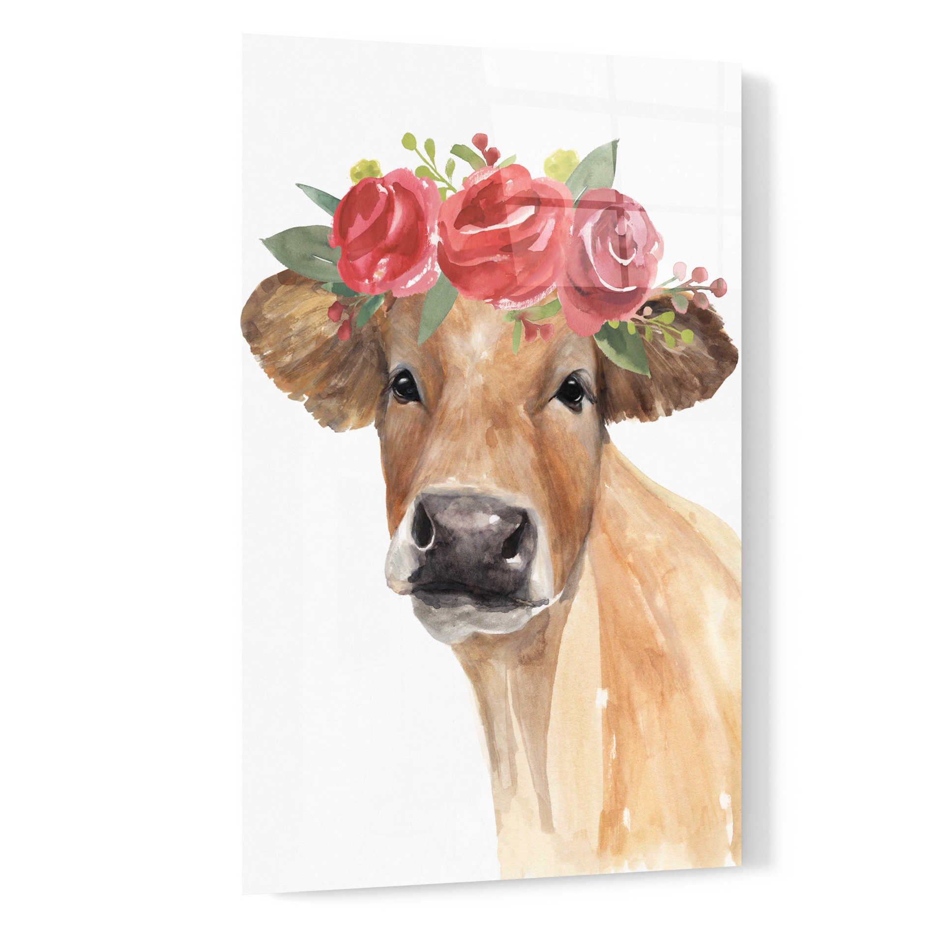 Epic Art 'Flowered Cow II' by Annie Warren, Acrylic Glass Wall Art,16x24