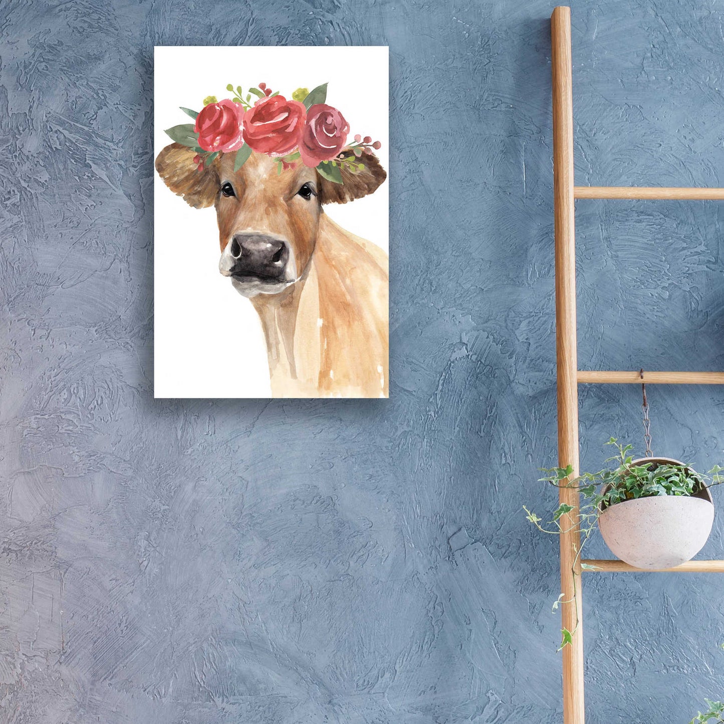 Epic Art 'Flowered Cow II' by Annie Warren, Acrylic Glass Wall Art,16x24