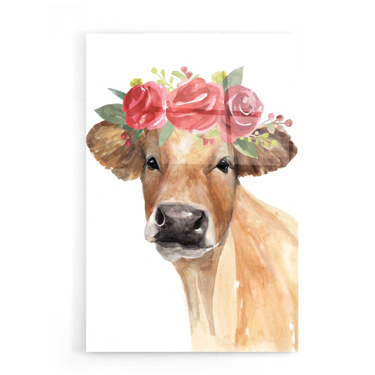 Epic Art 'Flowered Cow II' by Annie Warren, Acrylic Glass Wall Art,16x24