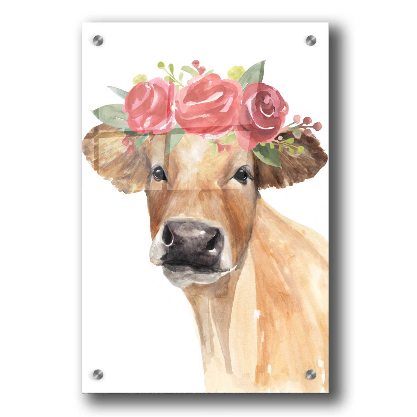 Epic Art 'Flowered Cow II' by Annie Warren, Acrylic Glass Wall Art,24x36