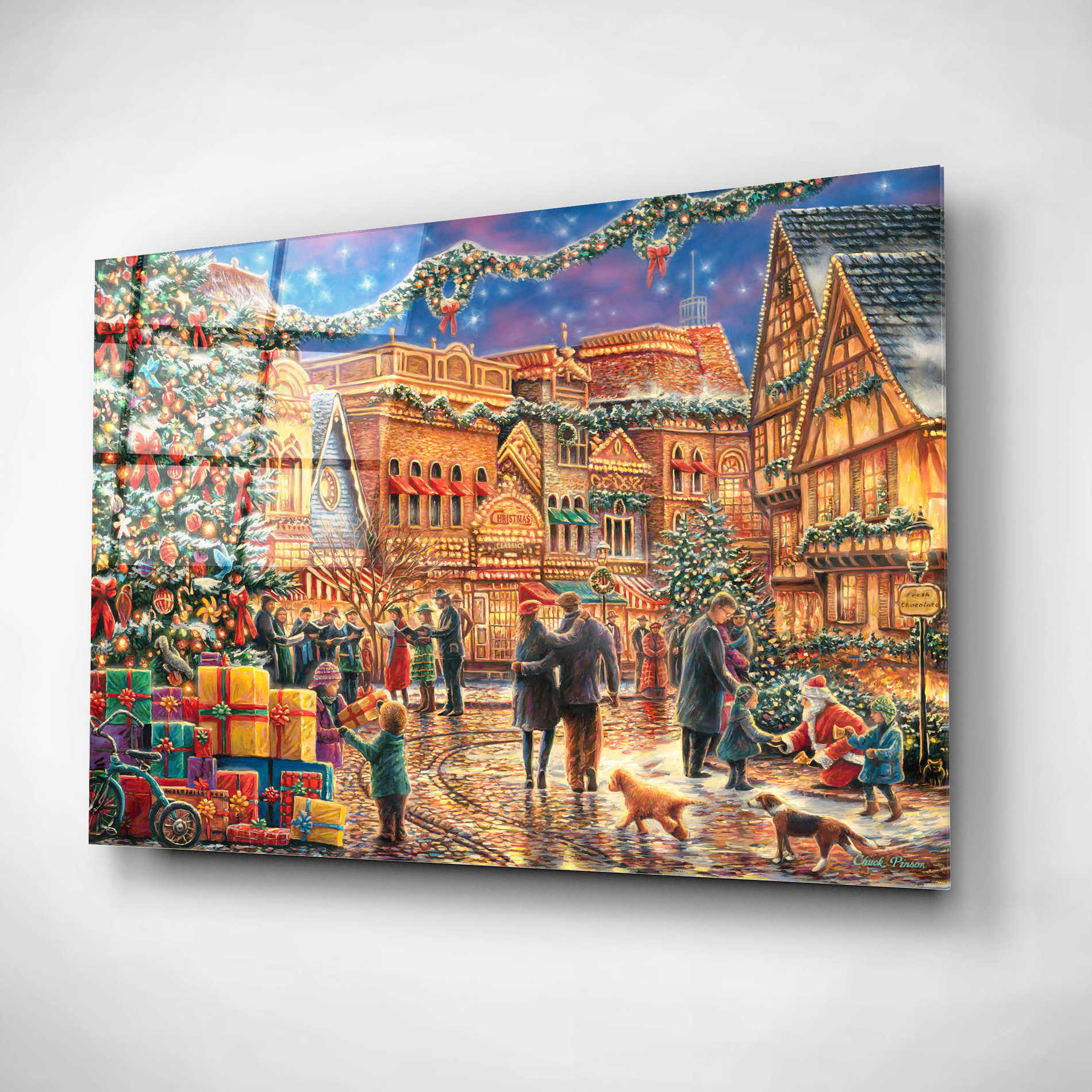 Epic Art 'Christmas at  Town Square' by Chuck Pinson, Acrylic Glass Wall Art,16x12