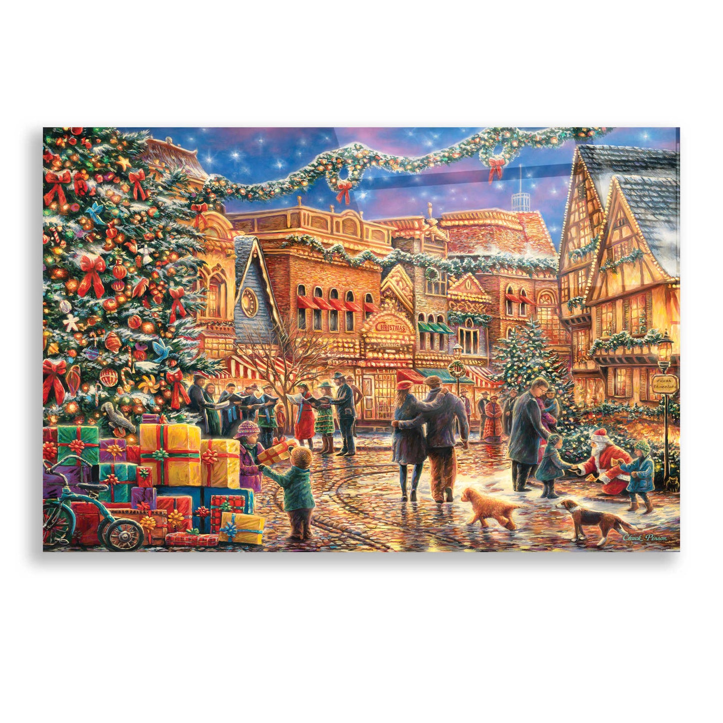 Epic Art 'Christmas at  Town Square' by Chuck Pinson, Acrylic Glass Wall Art,24x16