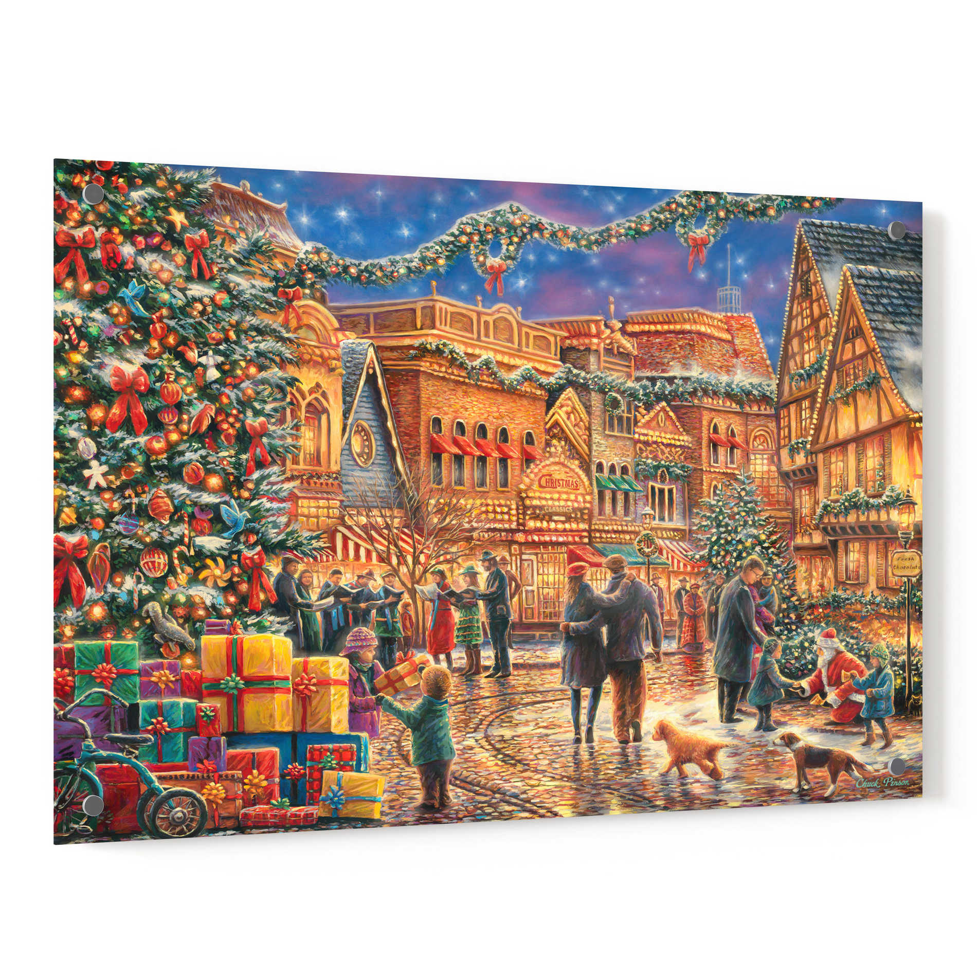 Epic Art 'Christmas at  Town Square' by Chuck Pinson, Acrylic Glass Wall Art,36x24
