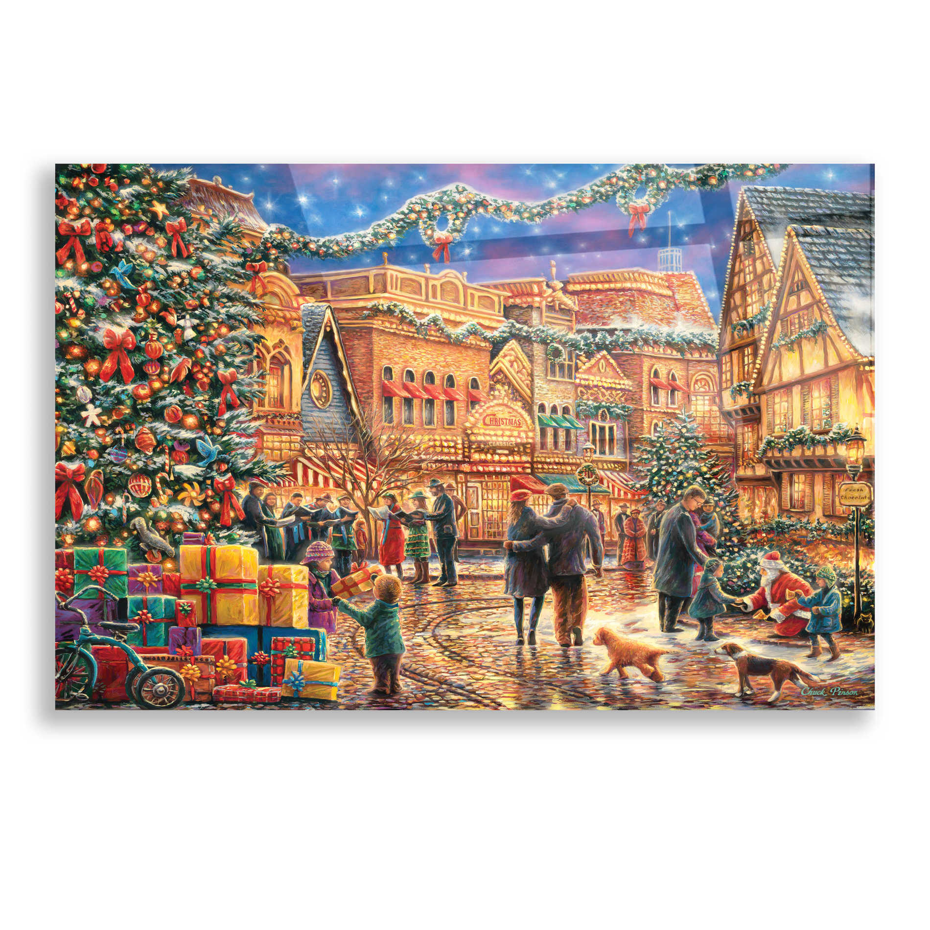 Epic Art 'Christmas at  Town Square' by Chuck Pinson, Acrylic Glass Wall Art