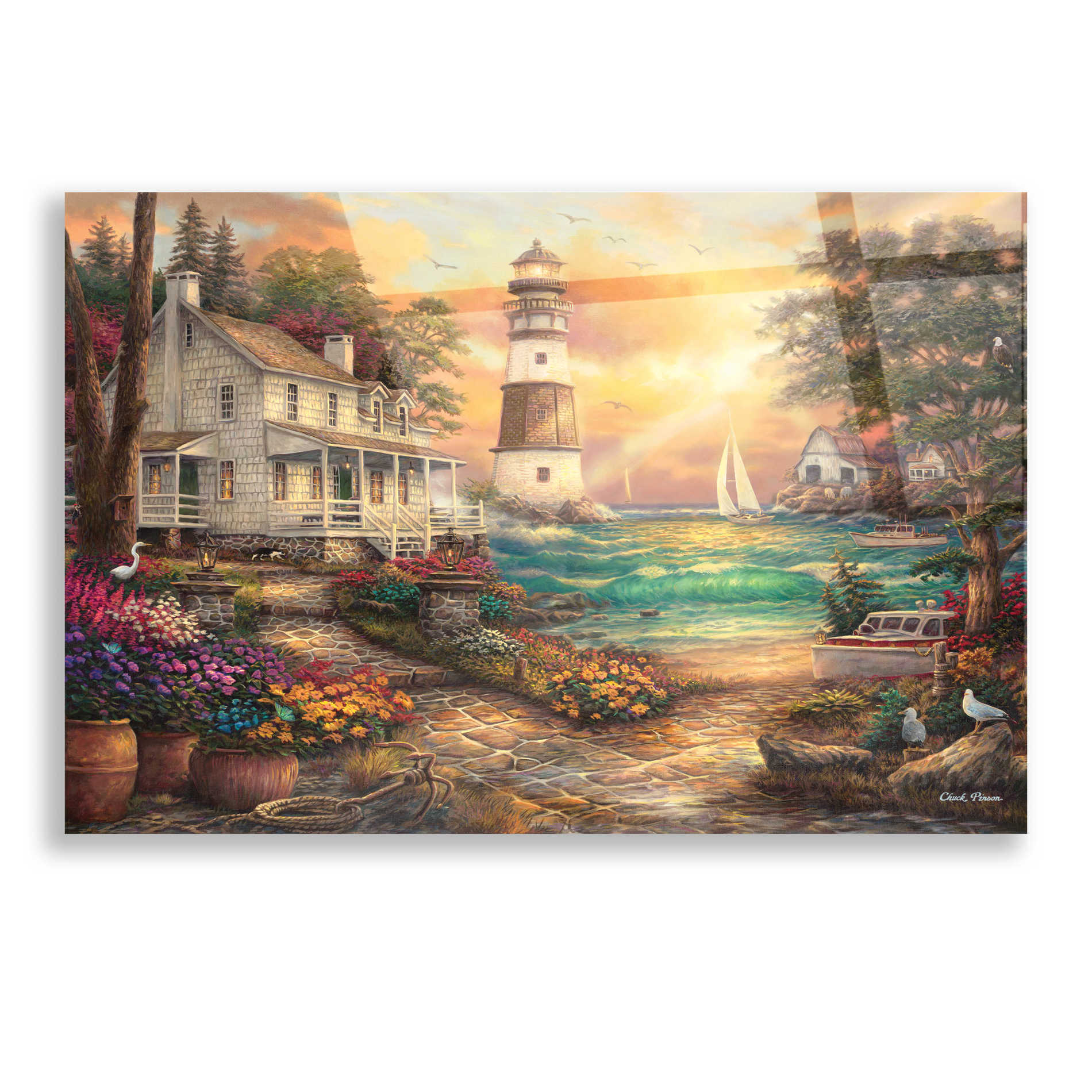 Epic Art 'Cottage by the Sea' by Chuck Pinson, Acrylic Glass Wall Art,16x12