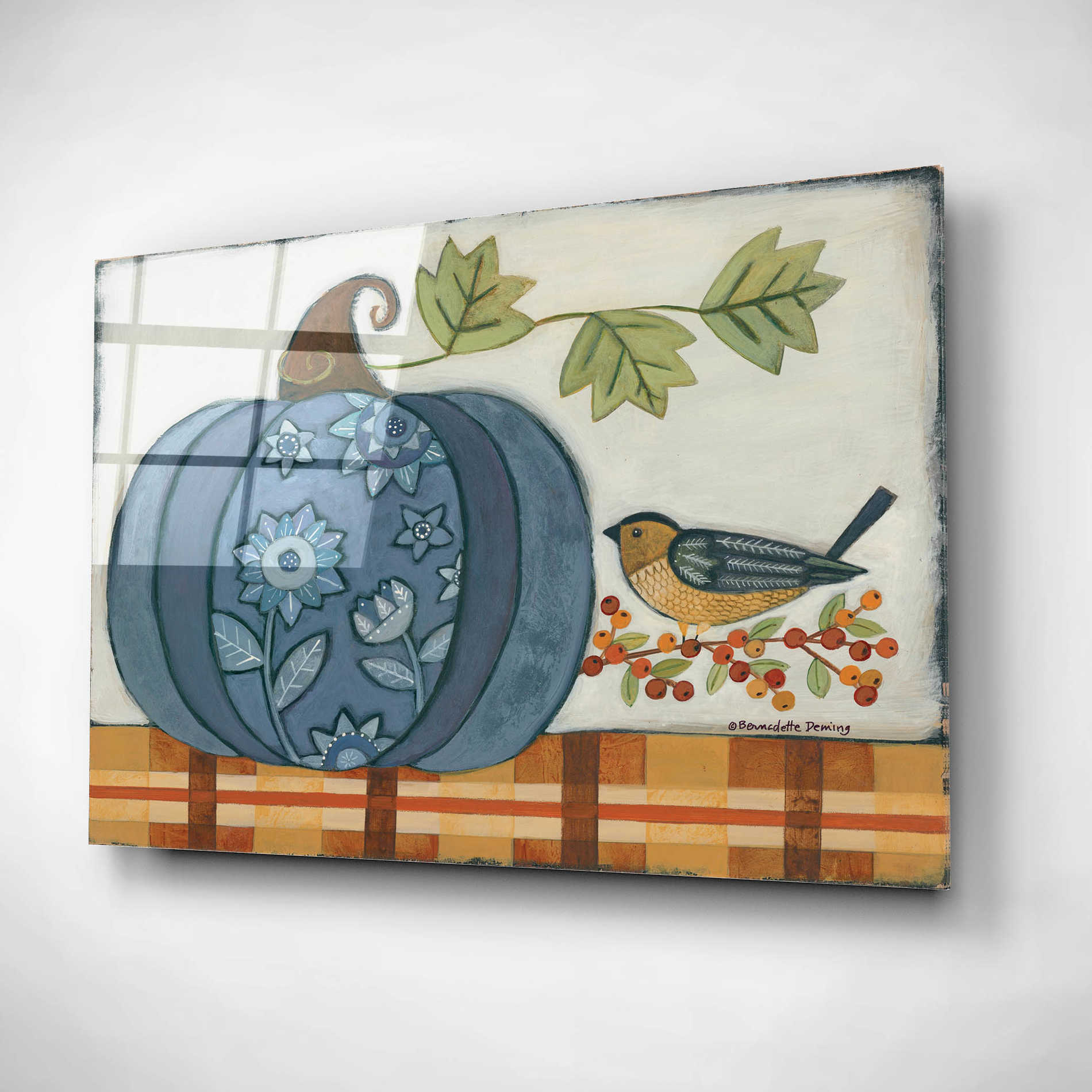 Epic Art "Blue Patterned Pumpkin" by Bernadette Deming, Acrylic Glass Wall Art,16x12