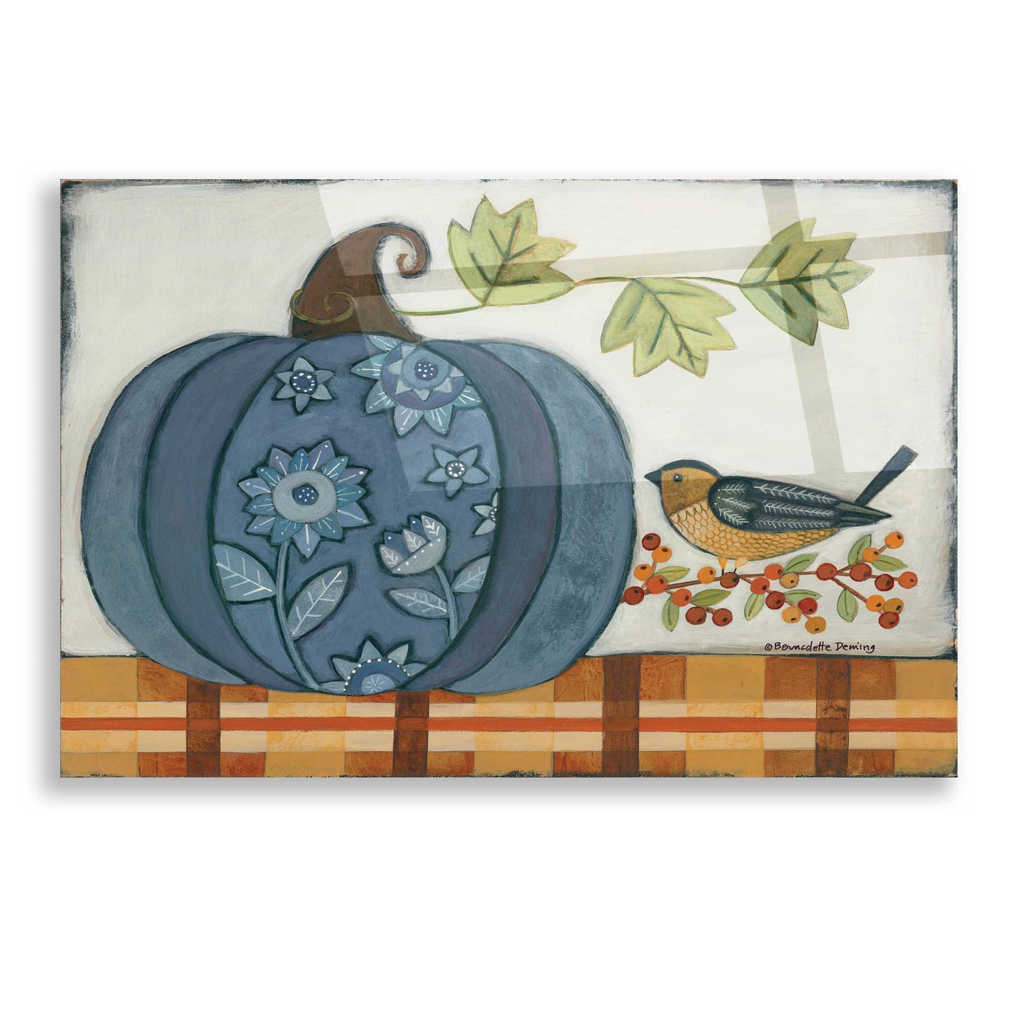 Epic Art "Blue Patterned Pumpkin" by Bernadette Deming, Acrylic Glass Wall Art,16x12