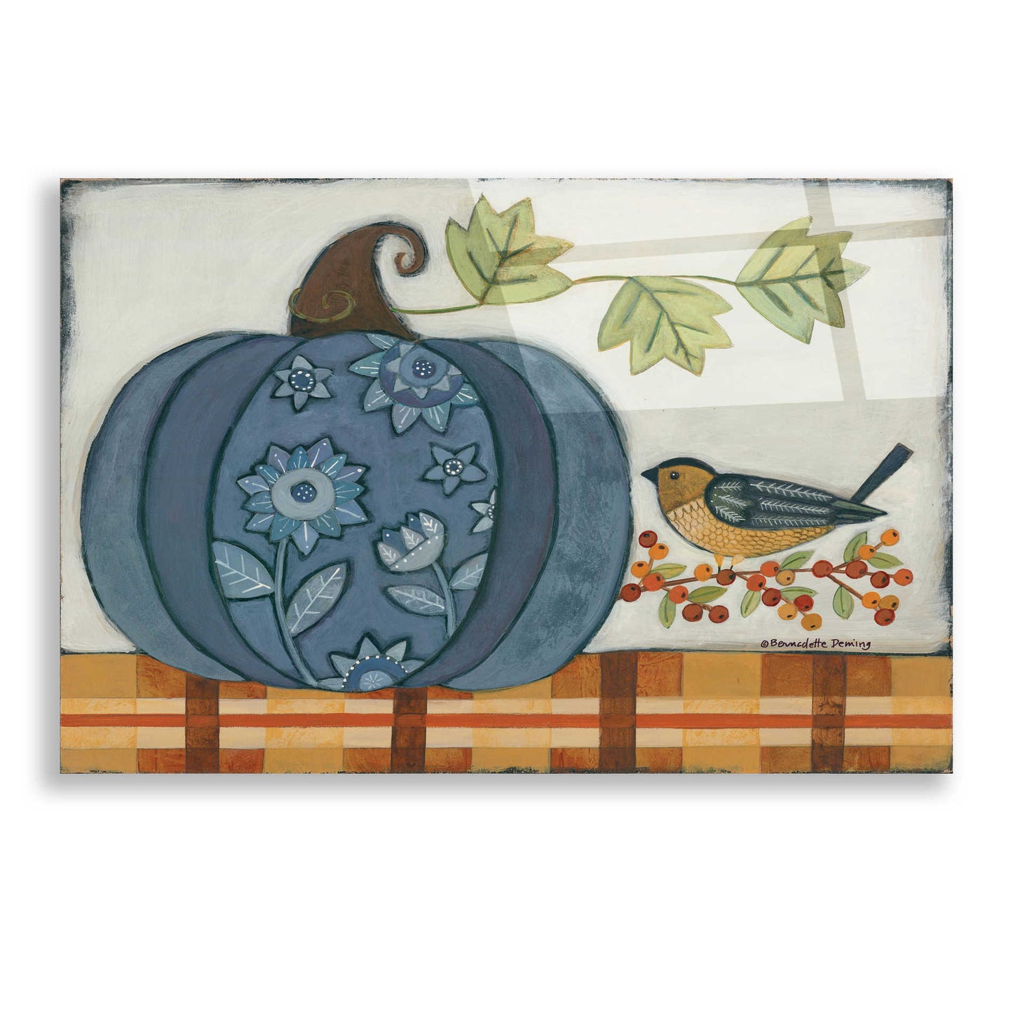 Epic Art "Blue Patterned Pumpkin" by Bernadette Deming, Acrylic Glass Wall Art,24x16