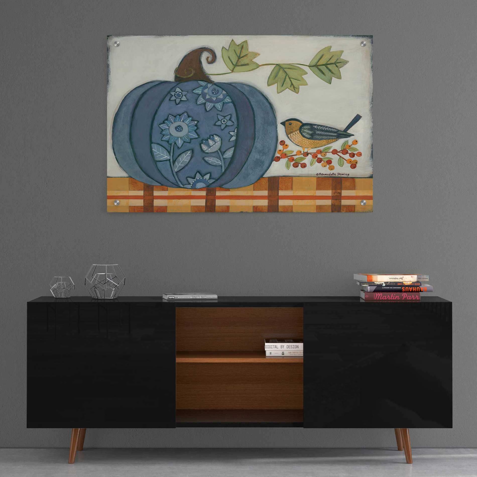 Epic Art "Blue Patterned Pumpkin" by Bernadette Deming, Acrylic Glass Wall Art,36x24