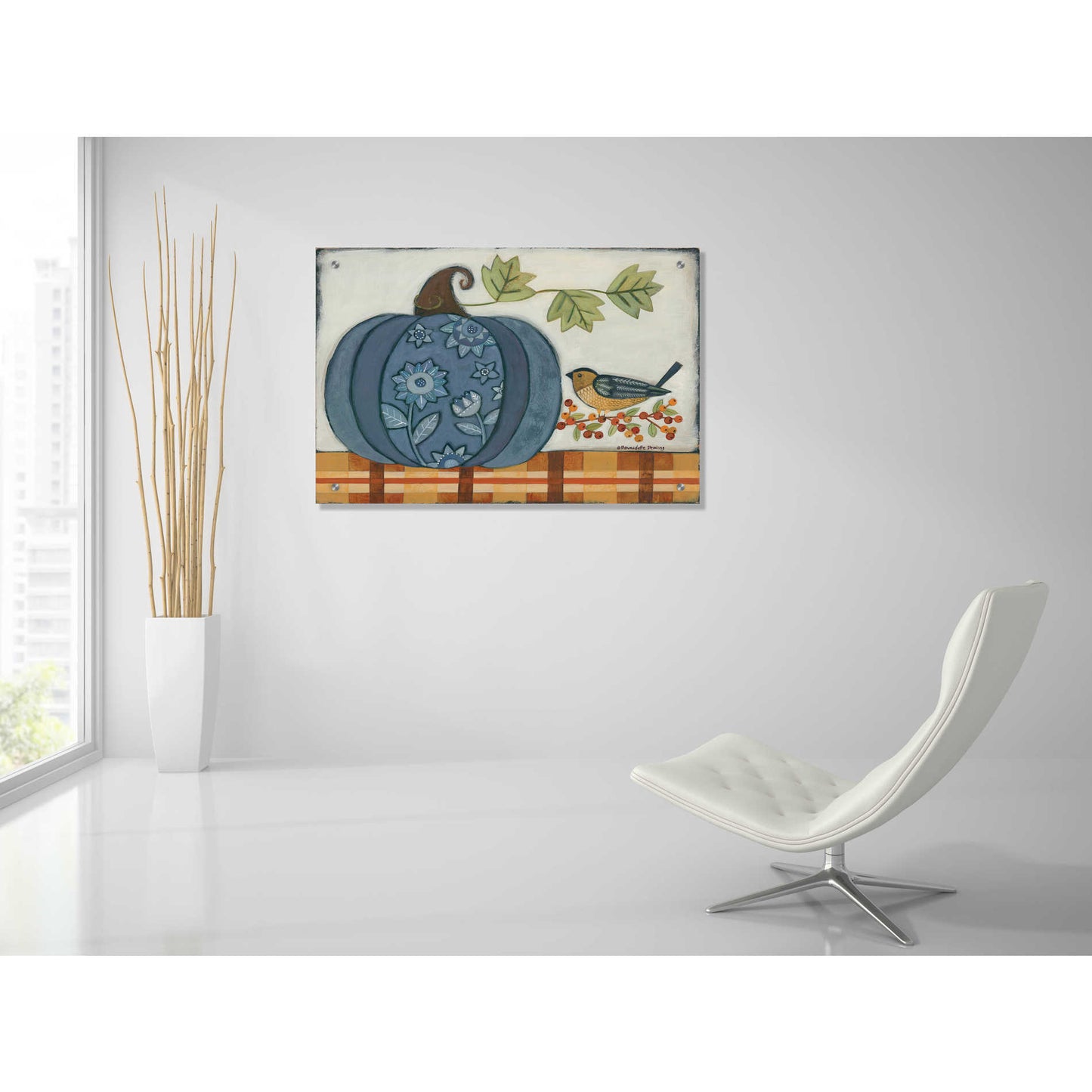 Epic Art "Blue Patterned Pumpkin" by Bernadette Deming, Acrylic Glass Wall Art,36x24