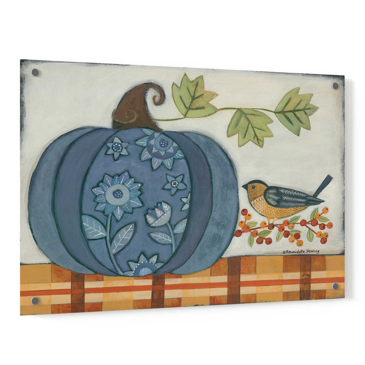 Epic Art "Blue Patterned Pumpkin" by Bernadette Deming, Acrylic Glass Wall Art,36x24