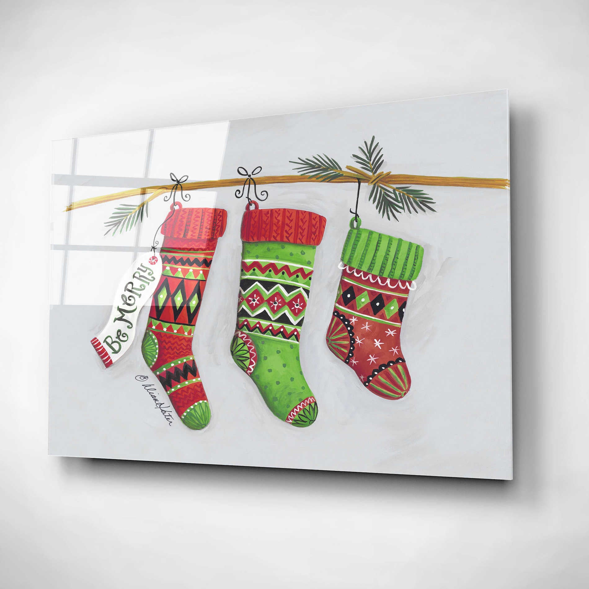 Epic Art 'Be Merry Stockings' by Diane Kater, Acrylic Glass Wall Art,16x12