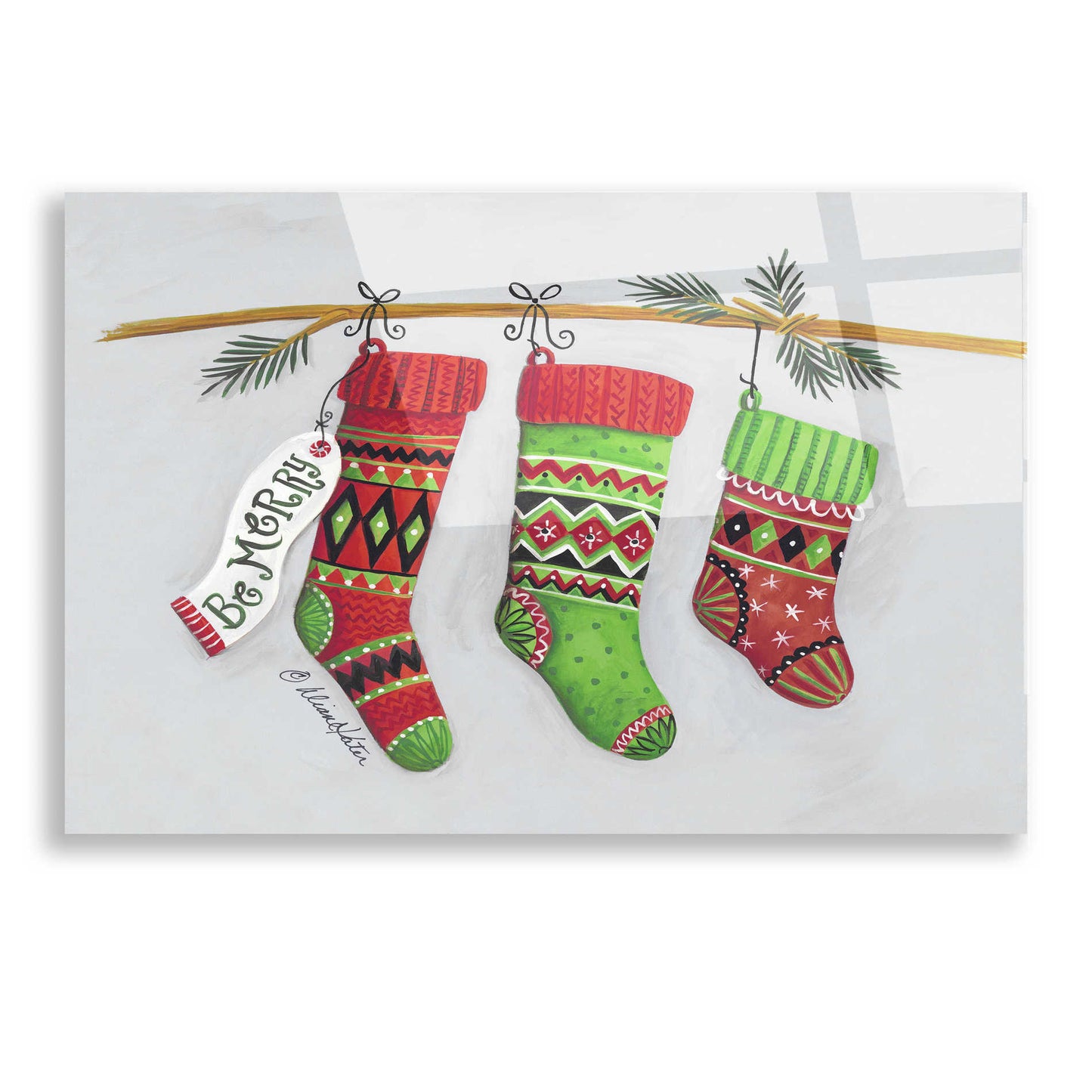 Epic Art 'Be Merry Stockings' by Diane Kater, Acrylic Glass Wall Art,16x12