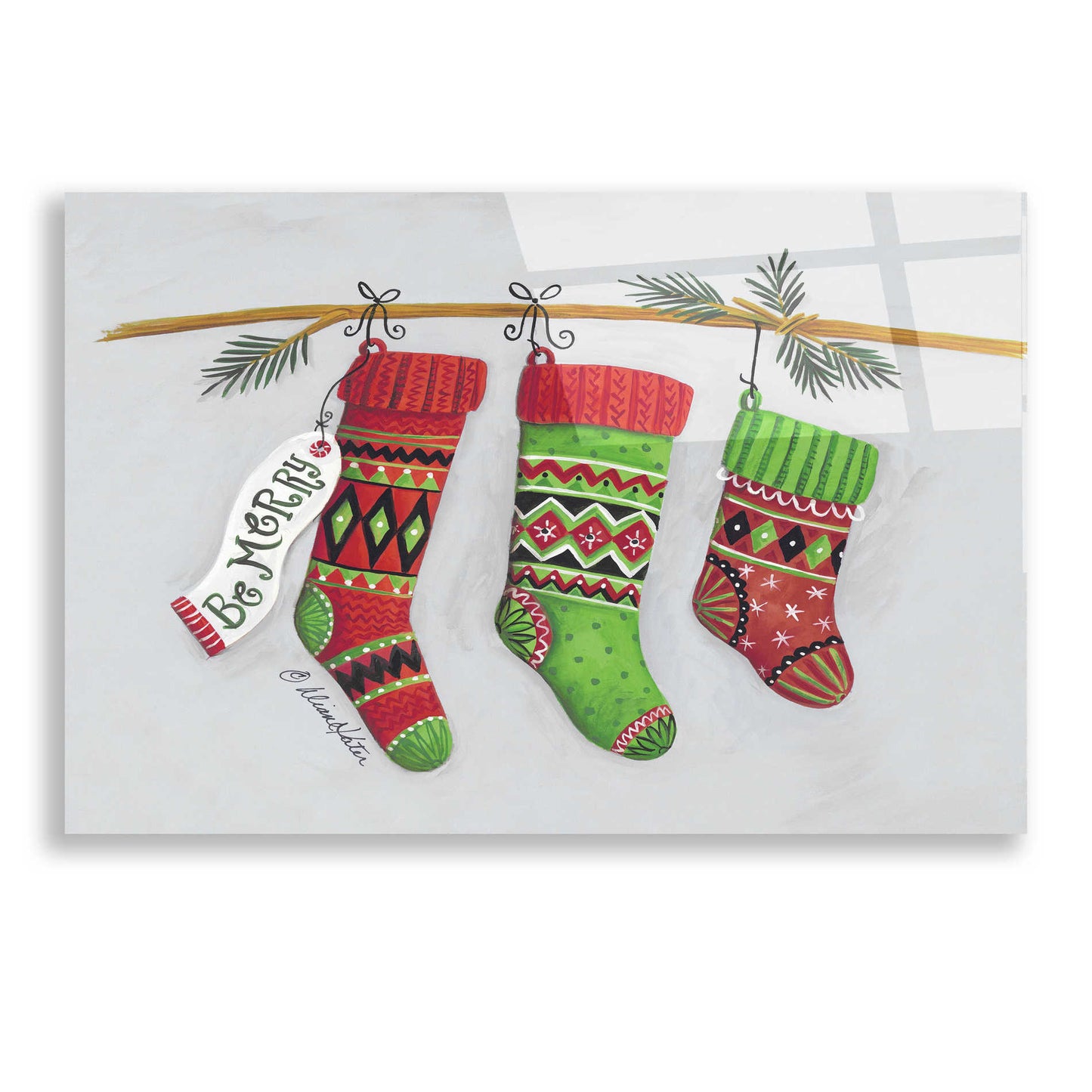 Epic Art 'Be Merry Stockings' by Diane Kater, Acrylic Glass Wall Art,24x16