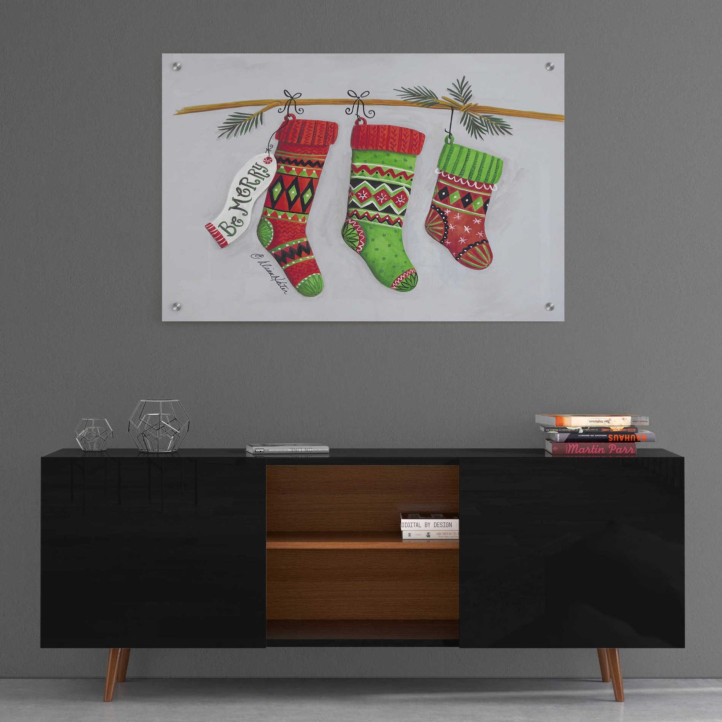 Epic Art 'Be Merry Stockings' by Diane Kater, Acrylic Glass Wall Art,36x24