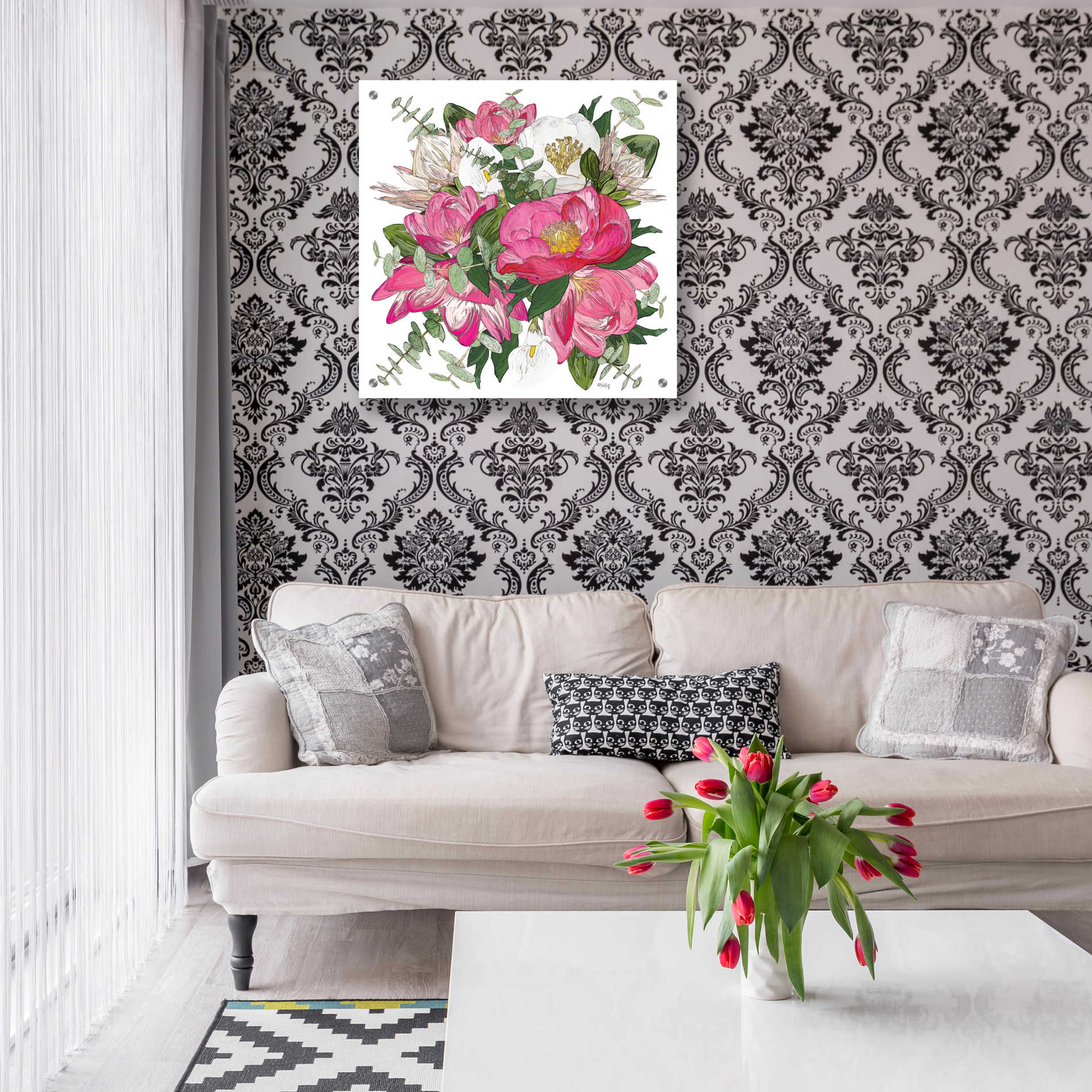 Epic Art 'Pink Floral Bouquet' by Heidi Kuntz, Acrylic Glass Wall Art,24x24