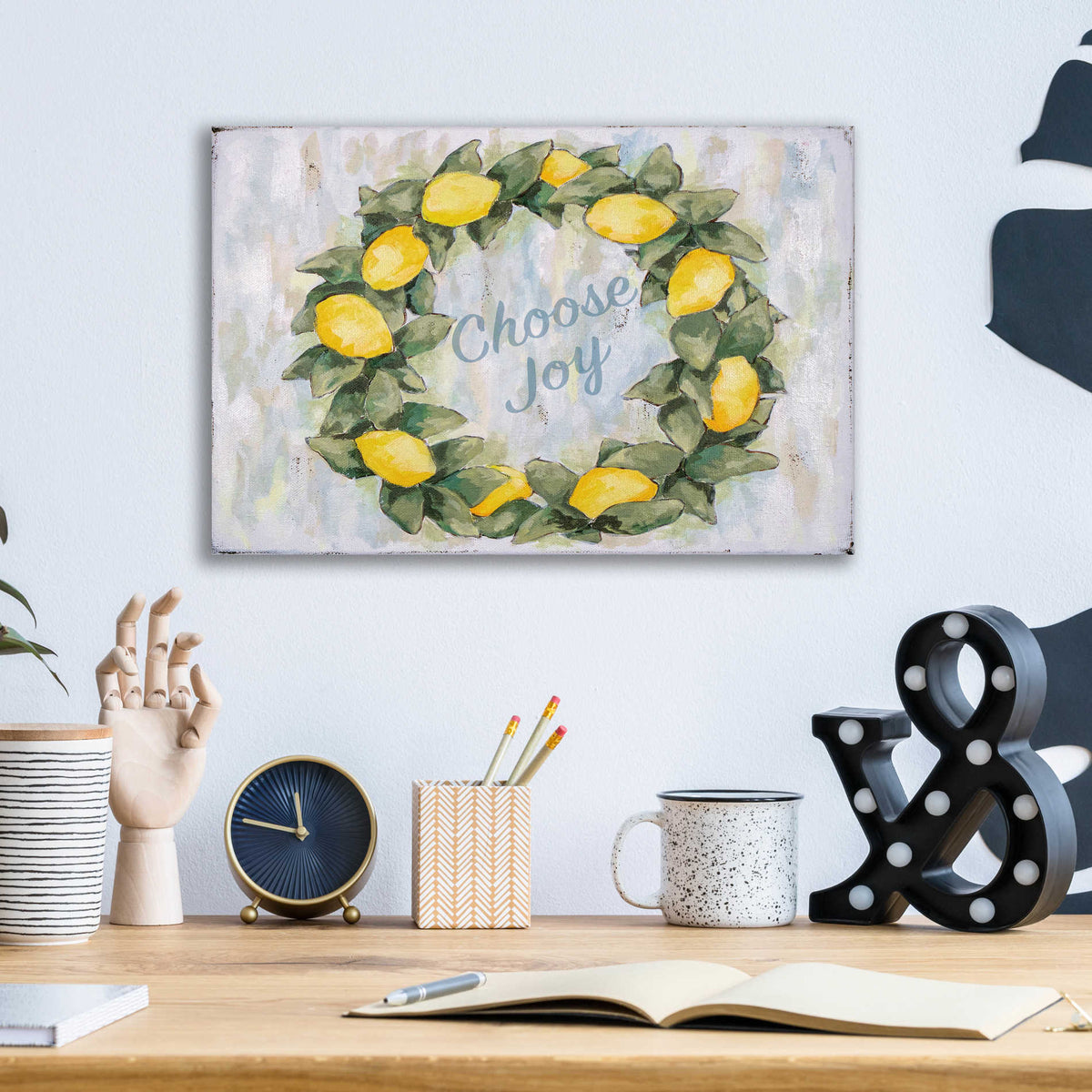 Epic Art 'Choose Joy Lemon Wreath' by Jennifer Holden, Acrylic Glass Wall Art,16x12