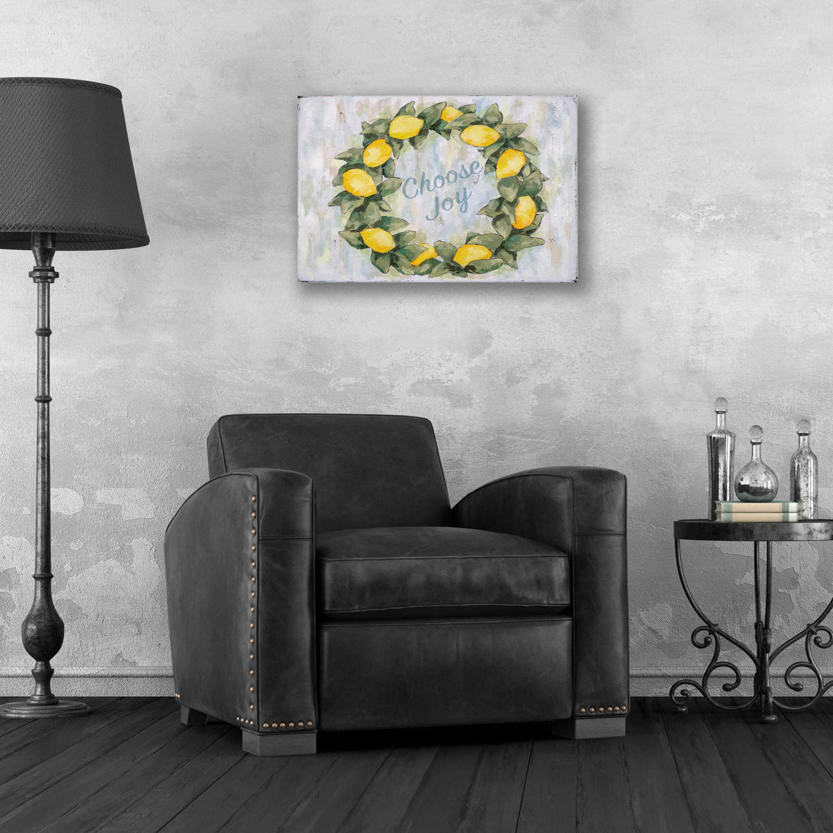 Epic Art 'Choose Joy Lemon Wreath' by Jennifer Holden, Acrylic Glass Wall Art,24x16