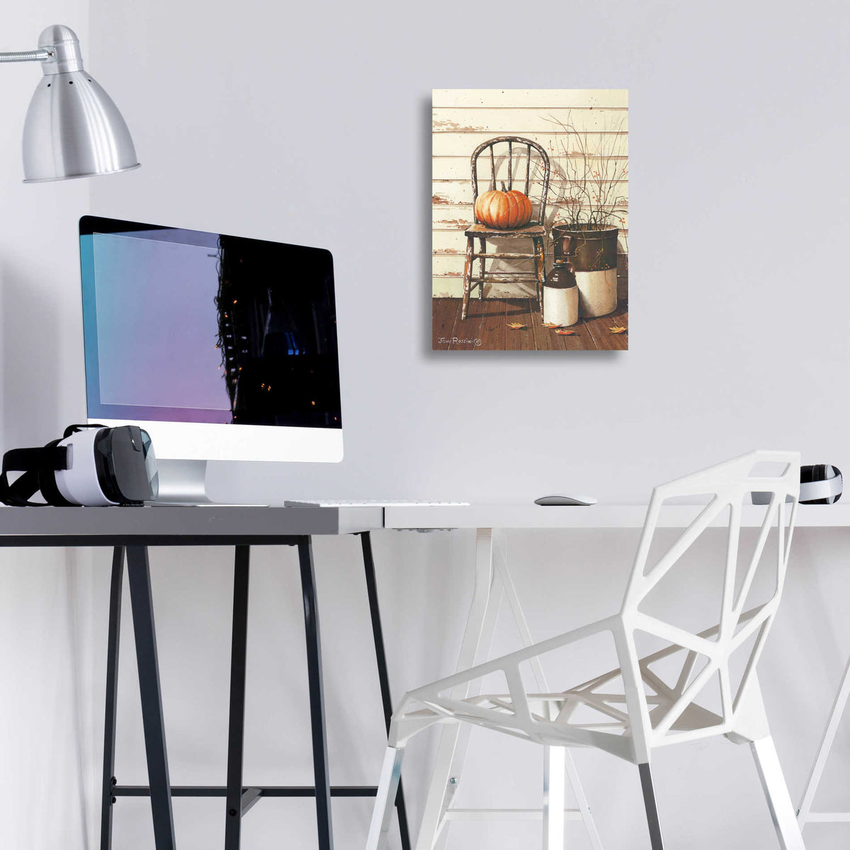 Epic Art 'Pumpkin & Chair' by John Rossini, Acrylic Glass Wall Art,12x16