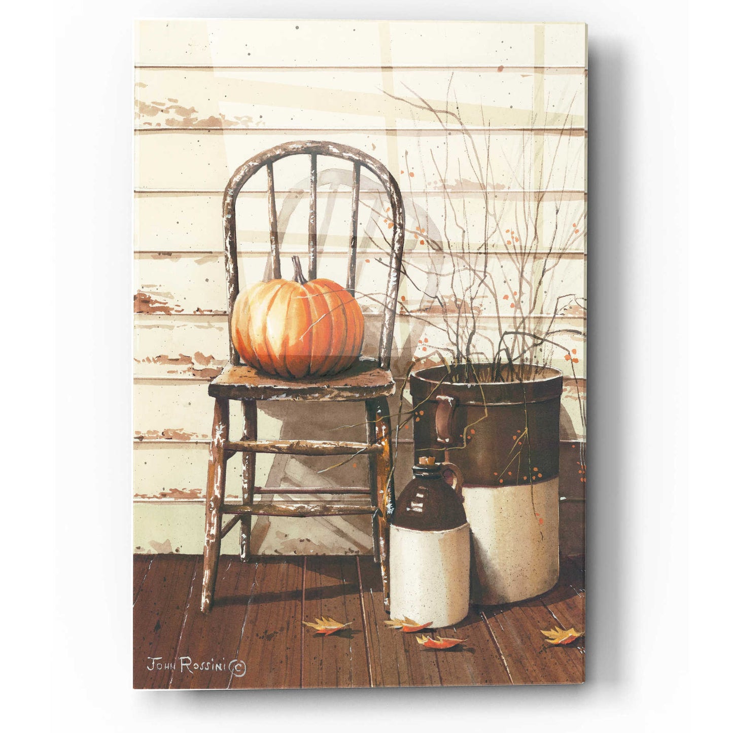 Epic Art 'Pumpkin & Chair' by John Rossini, Acrylic Glass Wall Art,12x16