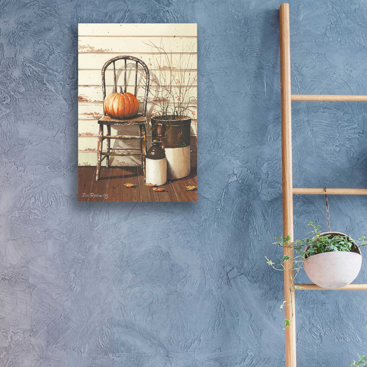 Epic Art 'Pumpkin & Chair' by John Rossini, Acrylic Glass Wall Art,16x24