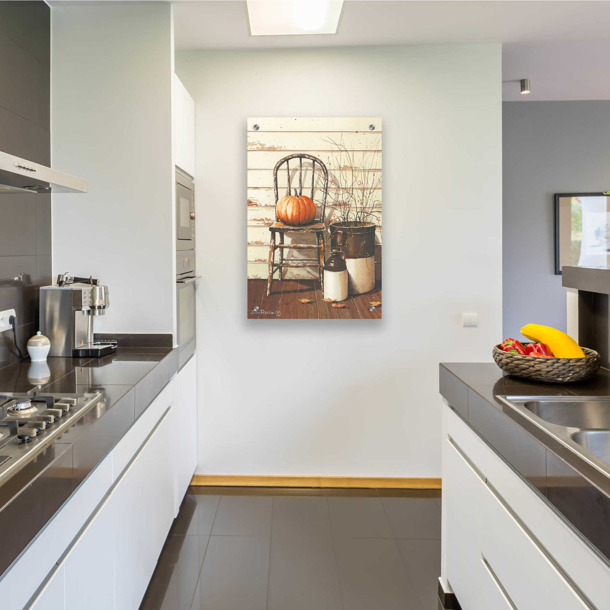 Epic Art 'Pumpkin & Chair' by John Rossini, Acrylic Glass Wall Art,24x36