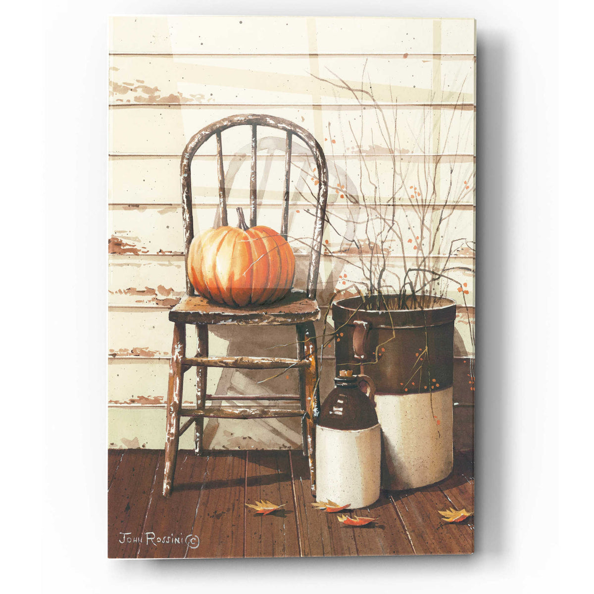 Epic Art 'Pumpkin & Chair' by John Rossini, Acrylic Glass Wall Art