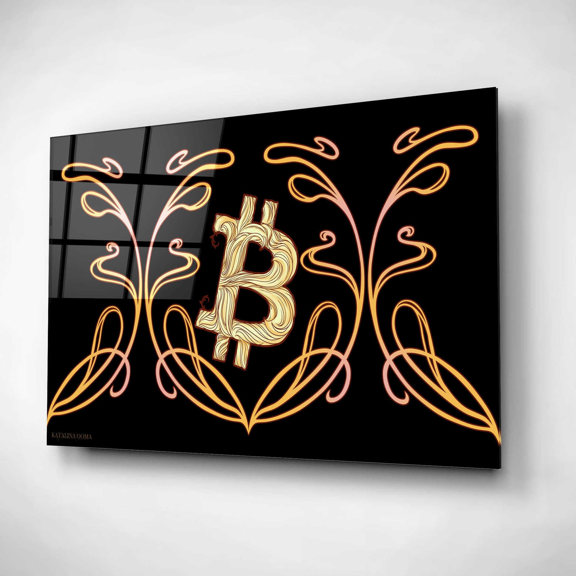 Epic Art 'Art Nouveau Bitcoin Gold' by Katalina, Acrylic Glass Wall Art,16x12