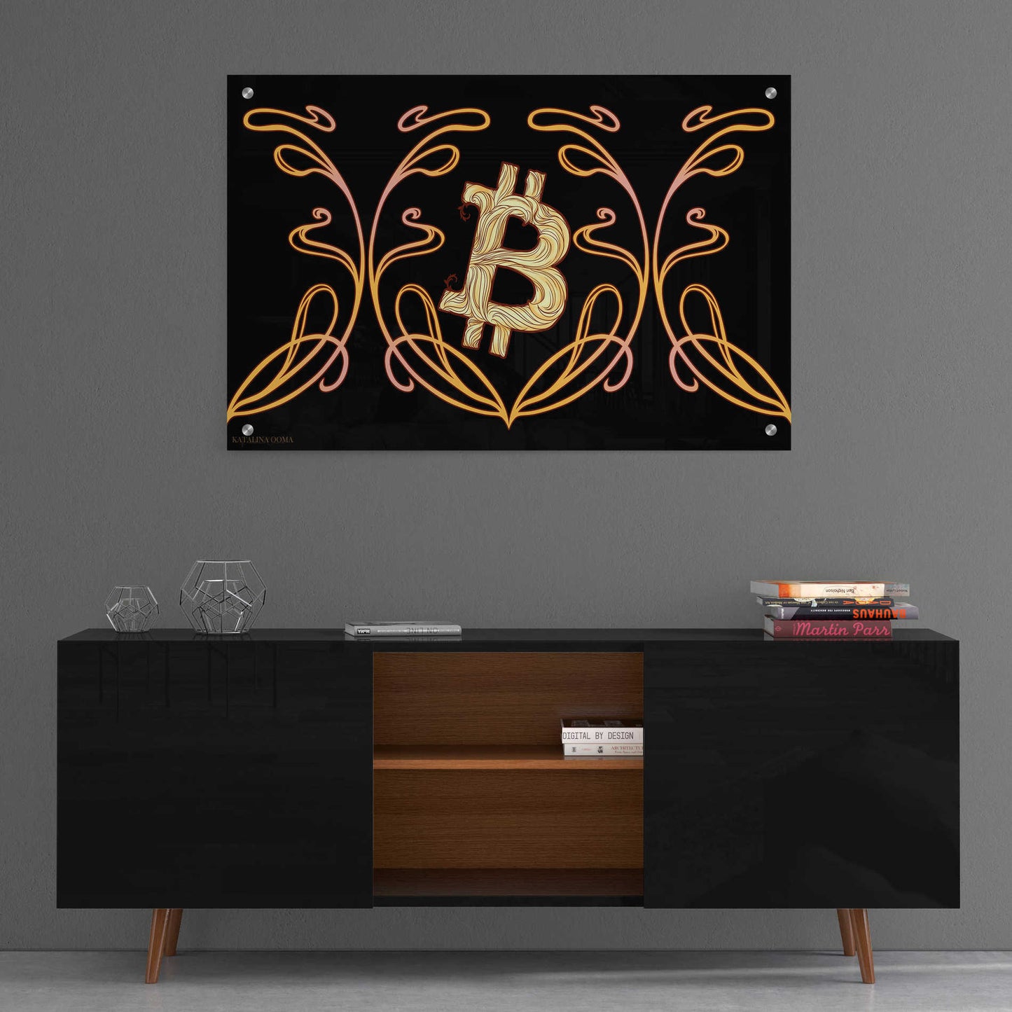 Epic Art 'Art Nouveau Bitcoin Gold' by Katalina, Acrylic Glass Wall Art,36x24
