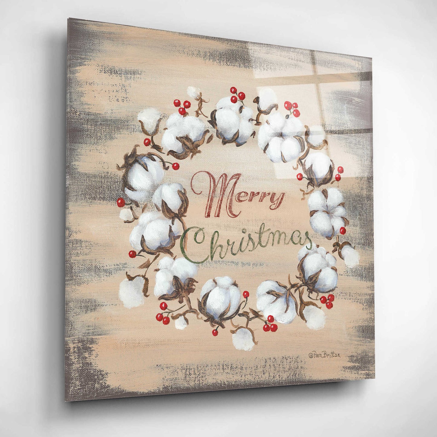 Epic Art 'Cotton Wreath Holiday' by Pam Britton, Acrylic Glass Wall Art,12x12