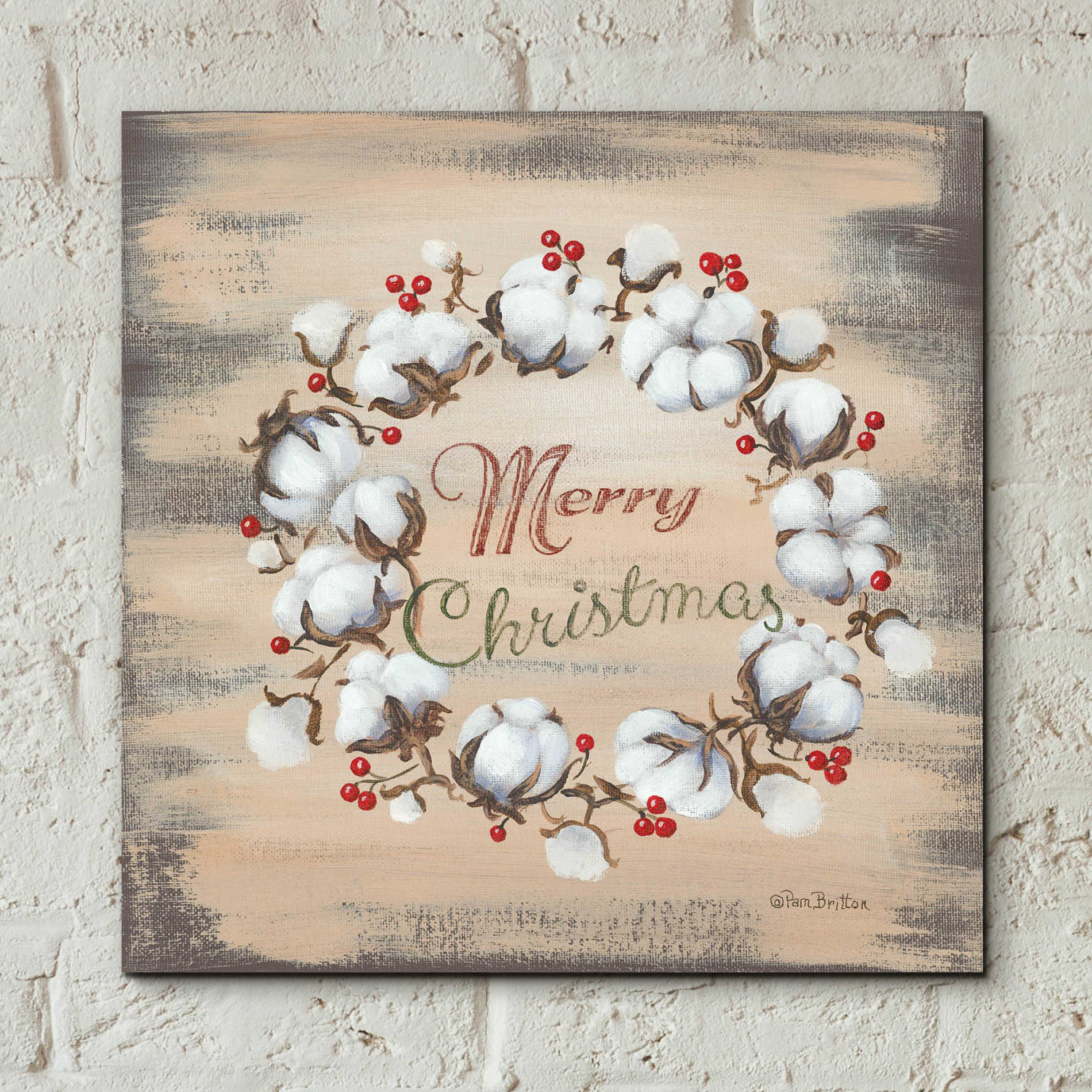 Epic Art 'Cotton Wreath Holiday' by Pam Britton, Acrylic Glass Wall Art,12x12