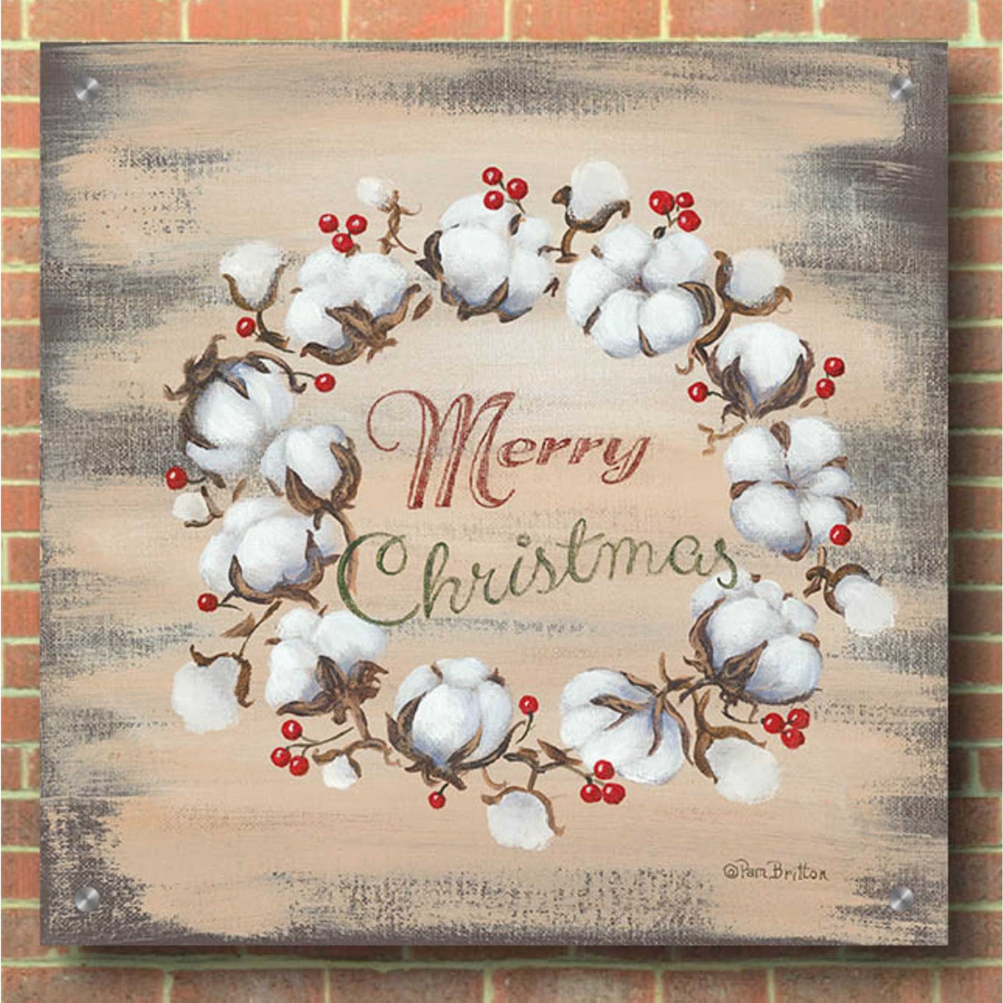 Epic Art 'Cotton Wreath Holiday' by Pam Britton, Acrylic Glass Wall Art,36x36