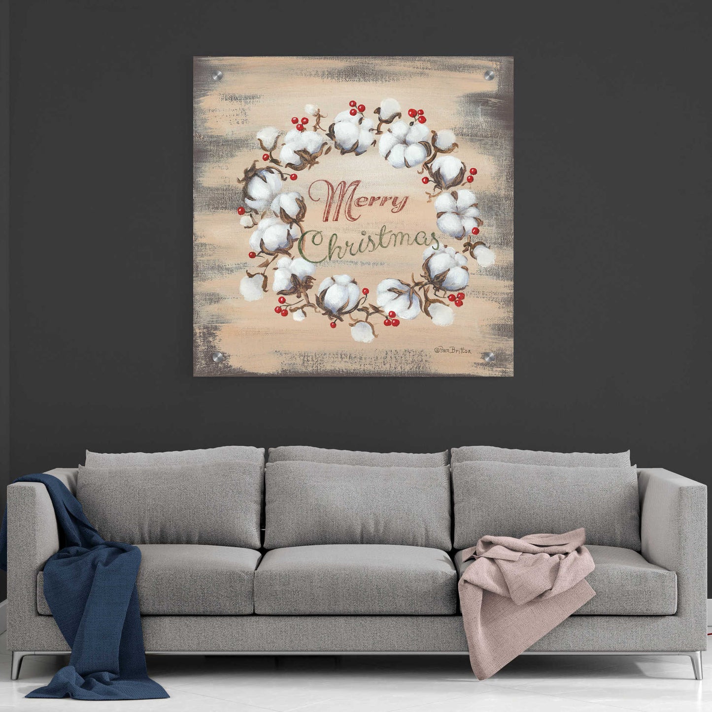 Epic Art 'Cotton Wreath Holiday' by Pam Britton, Acrylic Glass Wall Art,36x36