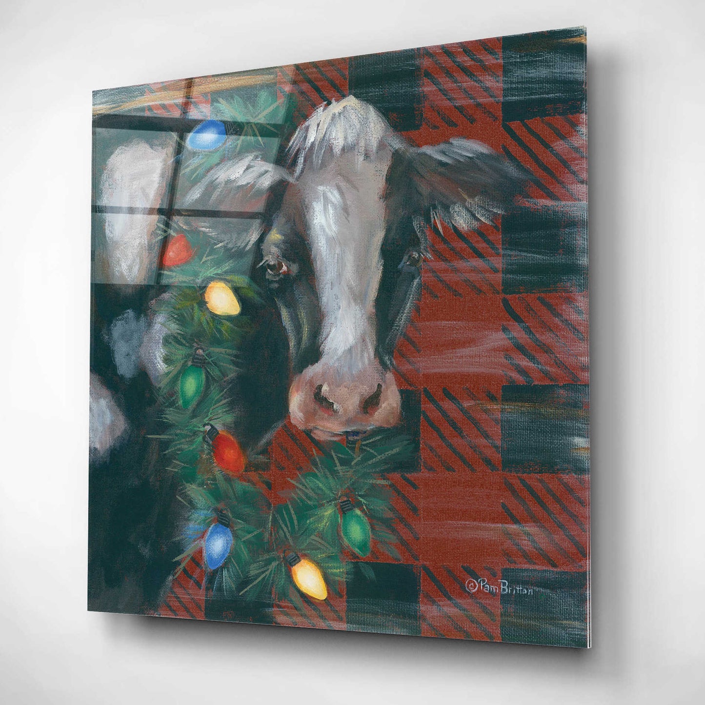 Epic Art 'Festive Cow' by Pam Britton, Acrylic Glass Wall Art,12x12