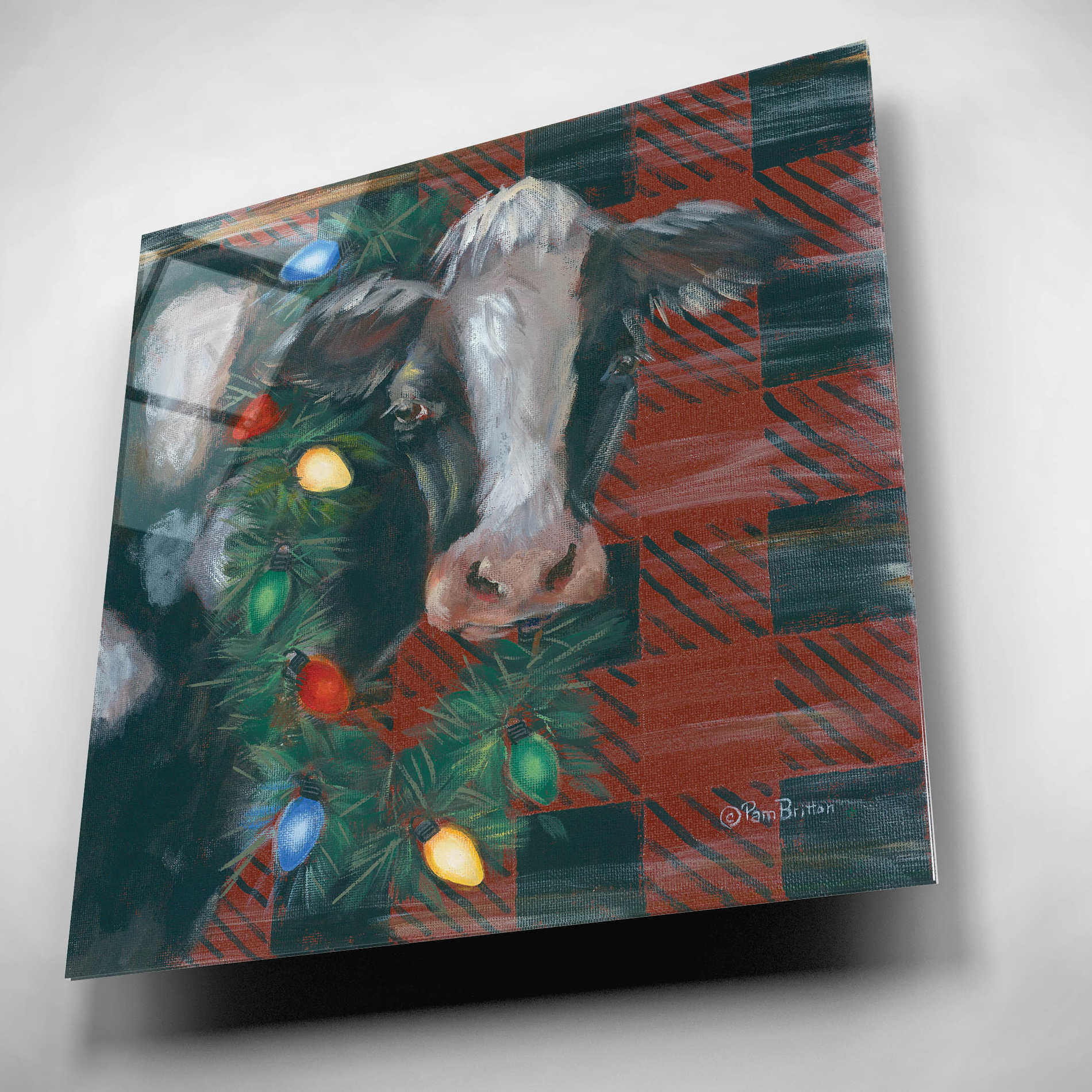 Epic Art 'Festive Cow' by Pam Britton, Acrylic Glass Wall Art,12x12