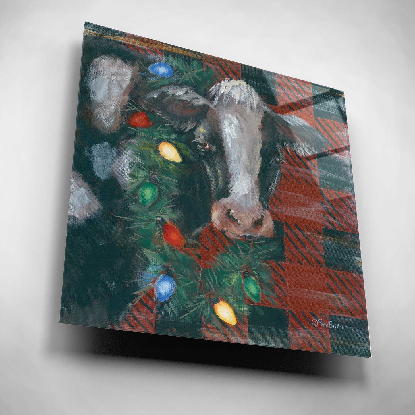 Epic Art 'Festive Cow' by Pam Britton, Acrylic Glass Wall Art,12x12