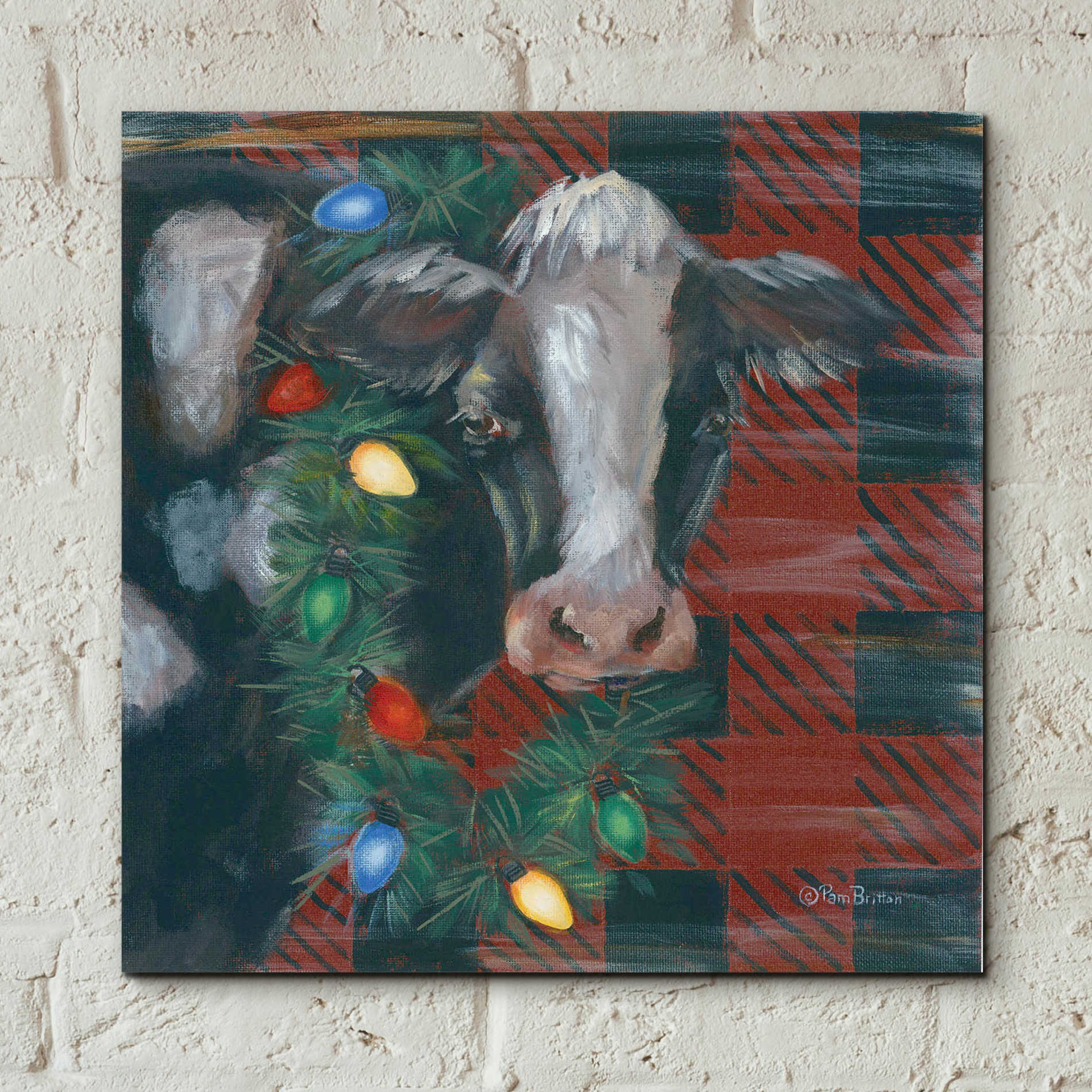 Epic Art 'Festive Cow' by Pam Britton, Acrylic Glass Wall Art,12x12