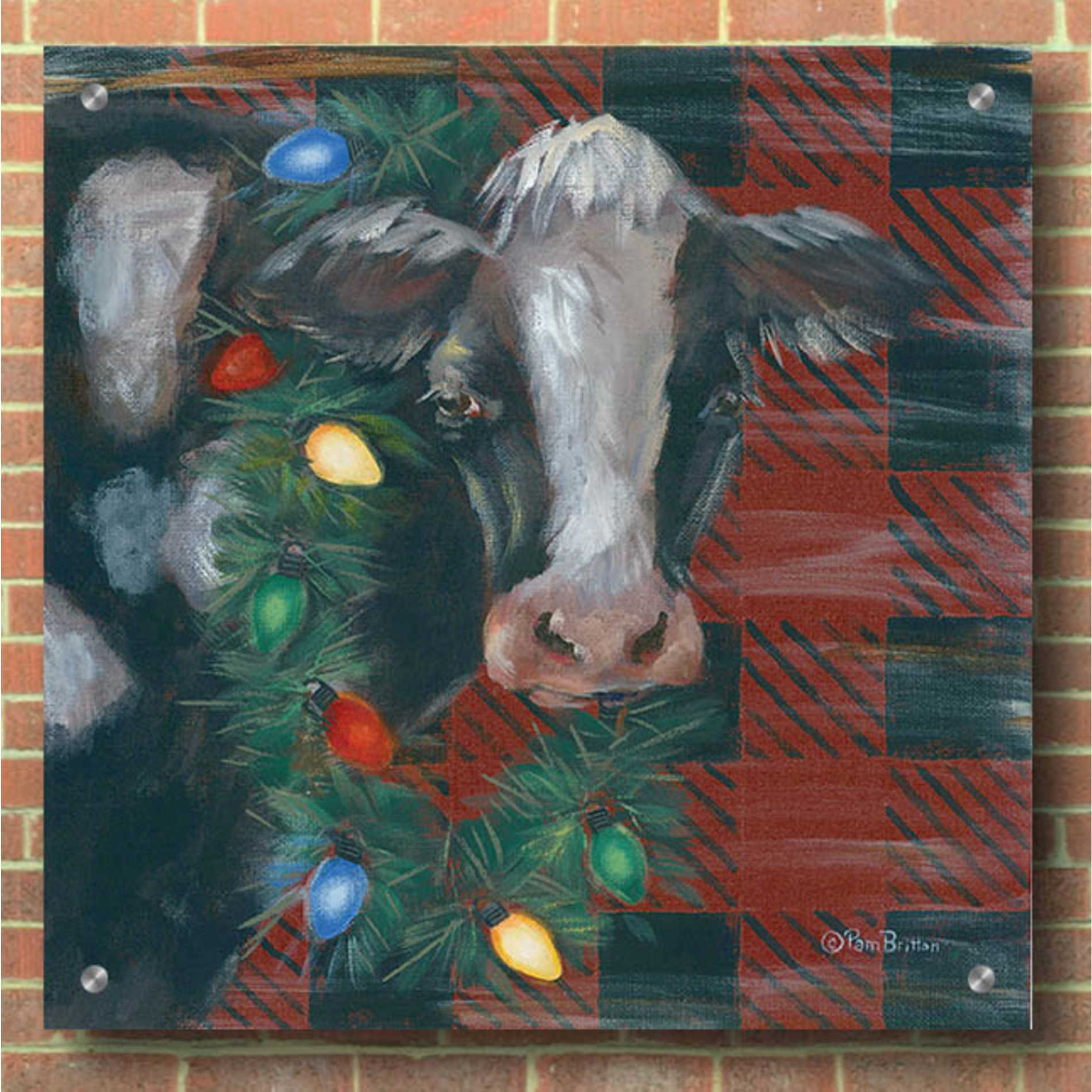 Epic Art 'Festive Cow' by Pam Britton, Acrylic Glass Wall Art,36x36