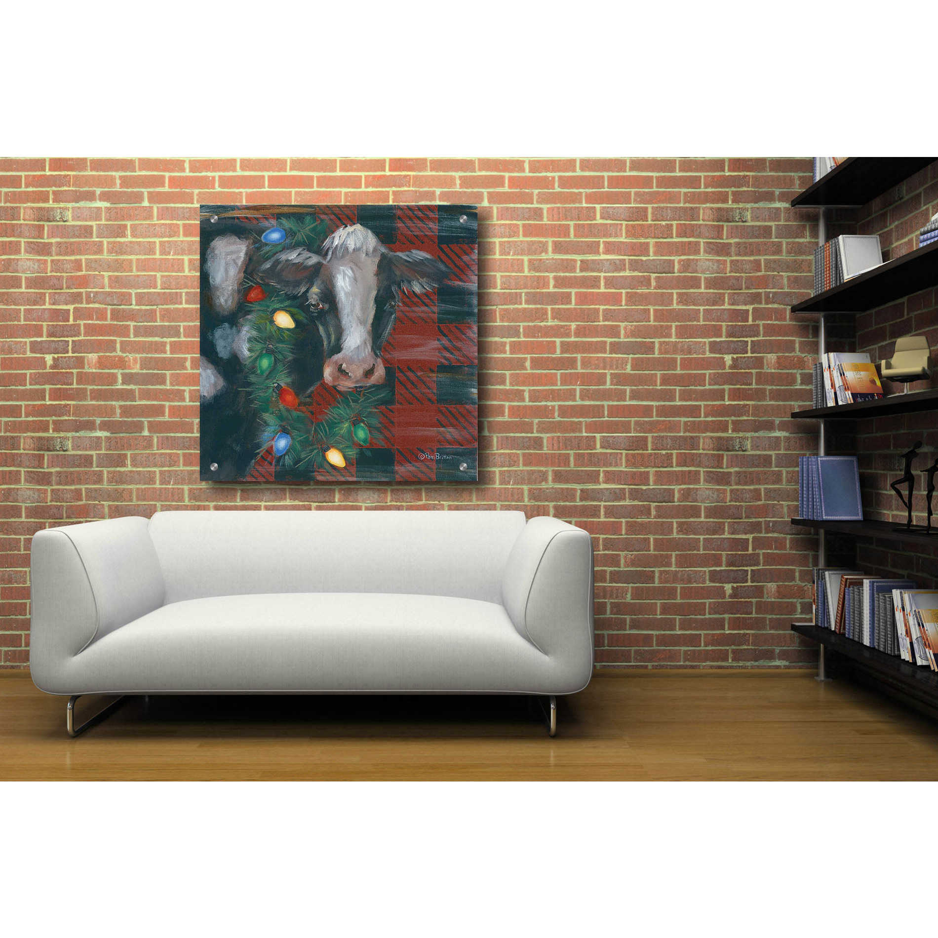 Epic Art 'Festive Cow' by Pam Britton, Acrylic Glass Wall Art,36x36