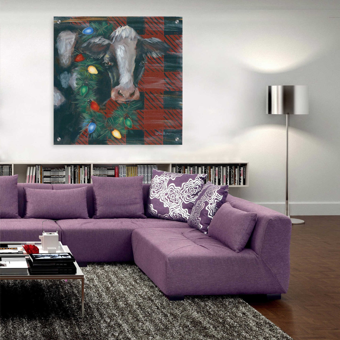 Epic Art 'Festive Cow' by Pam Britton, Acrylic Glass Wall Art,36x36