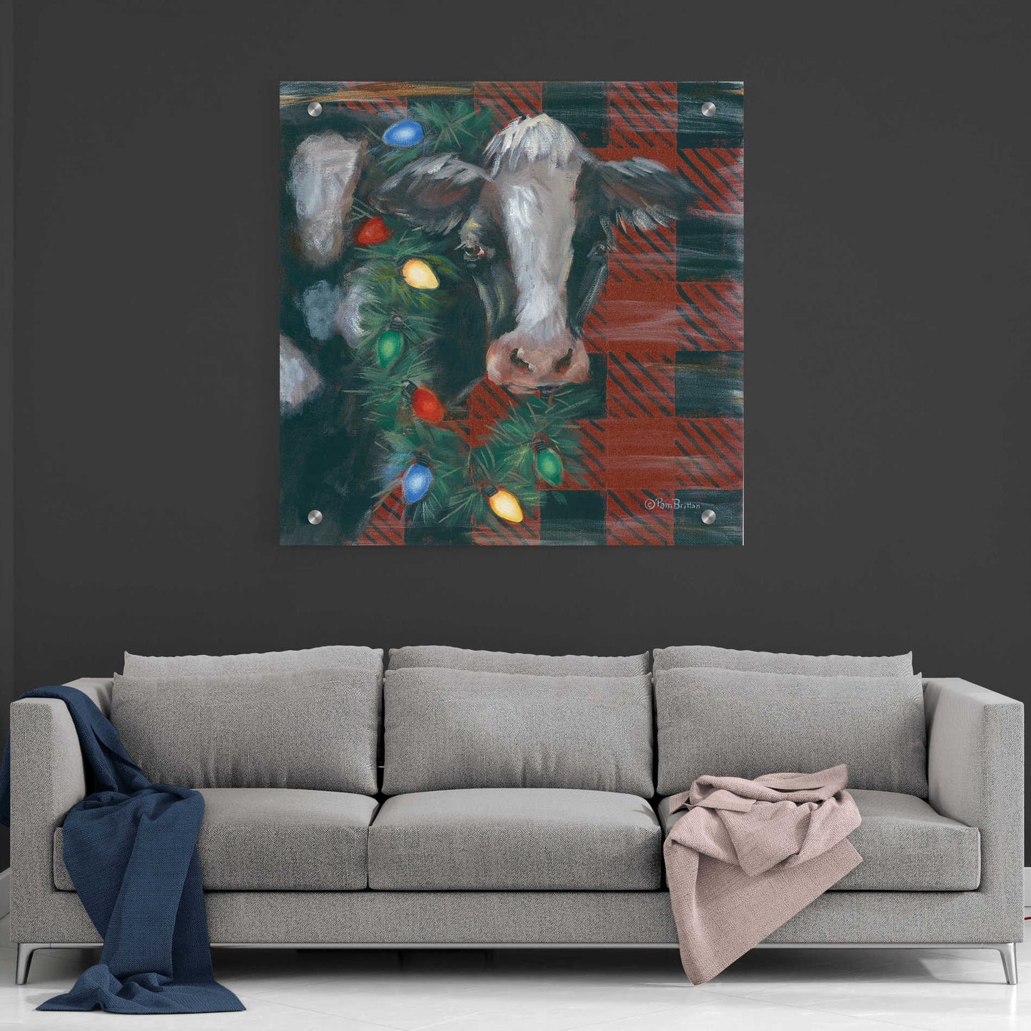 Epic Art 'Festive Cow' by Pam Britton, Acrylic Glass Wall Art,36x36