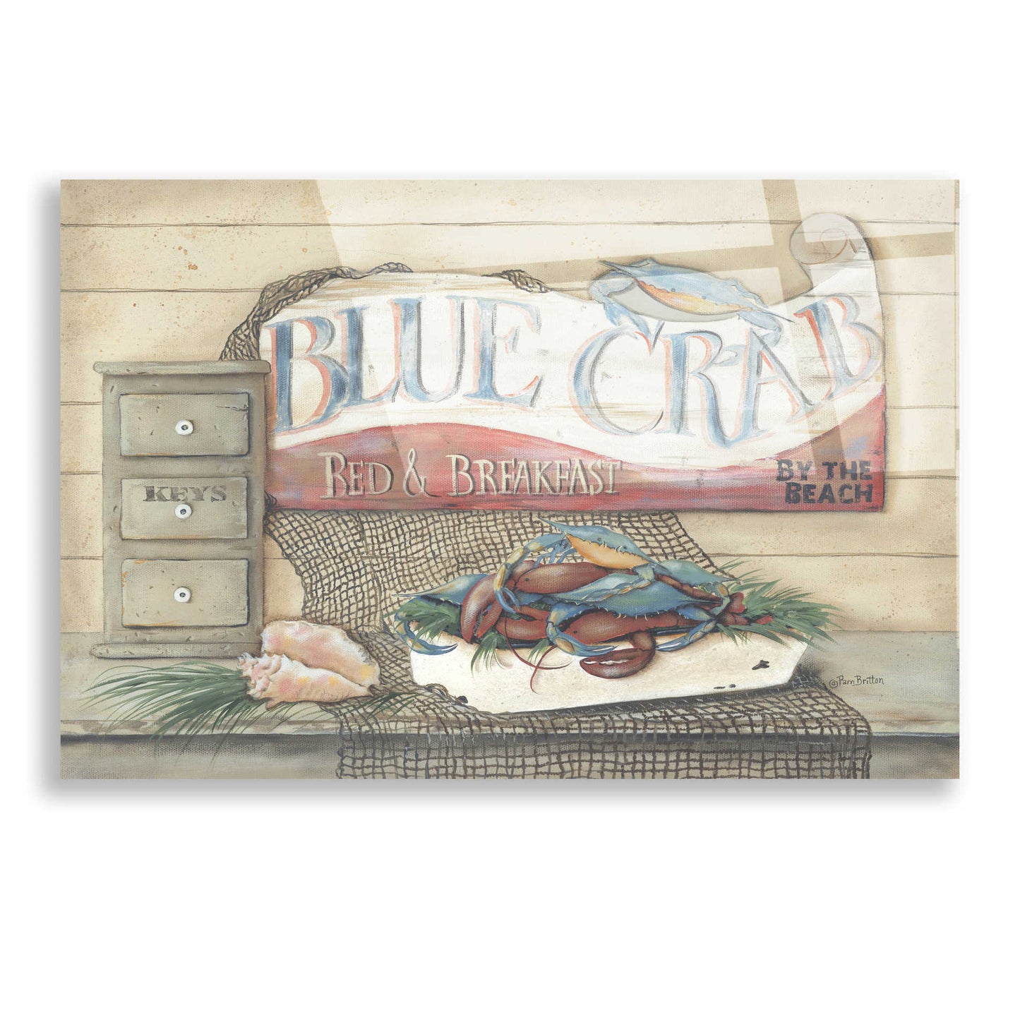 Epic Art 'Blue Crab B & B' by Pam Britton, Acrylic Glass Wall Art,16x12