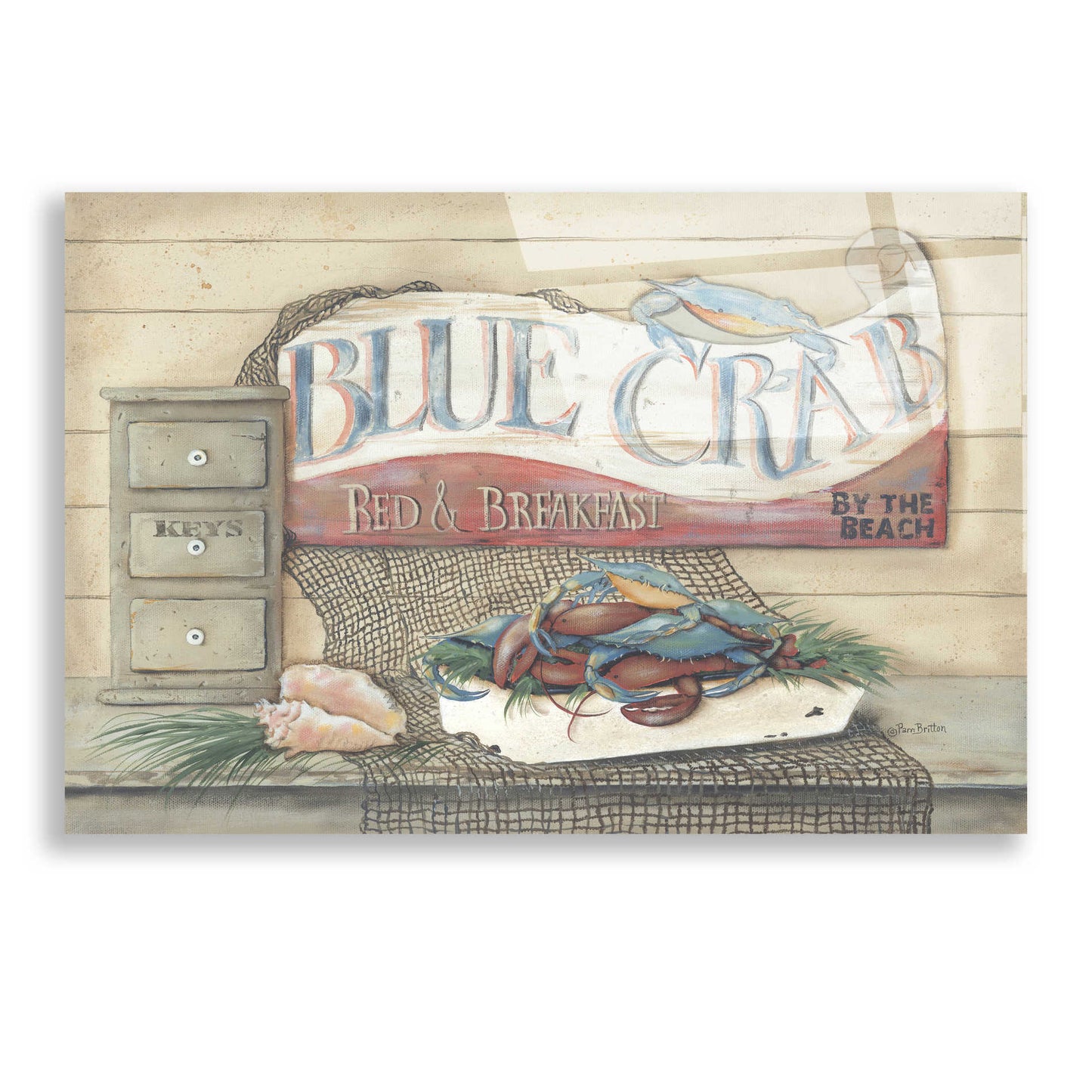 Epic Art 'Blue Crab B & B' by Pam Britton, Acrylic Glass Wall Art,24x16