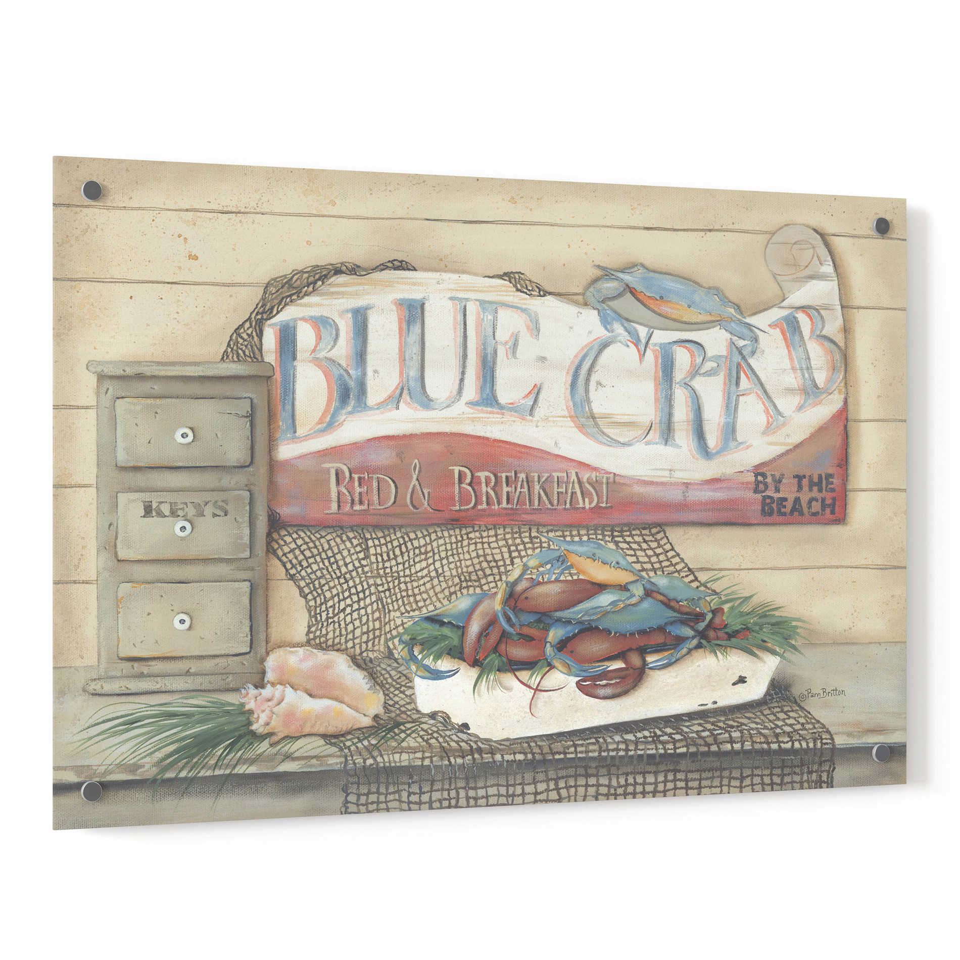 Epic Art 'Blue Crab B & B' by Pam Britton, Acrylic Glass Wall Art,36x24